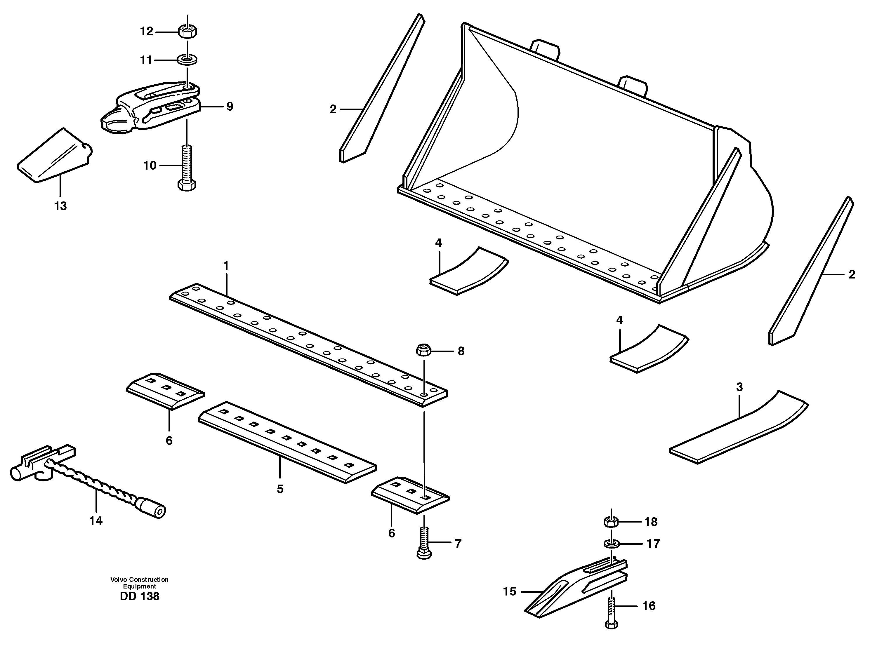 Bucket, straight lip, alt. edge savers or teeth L30 — volvo parts diagram