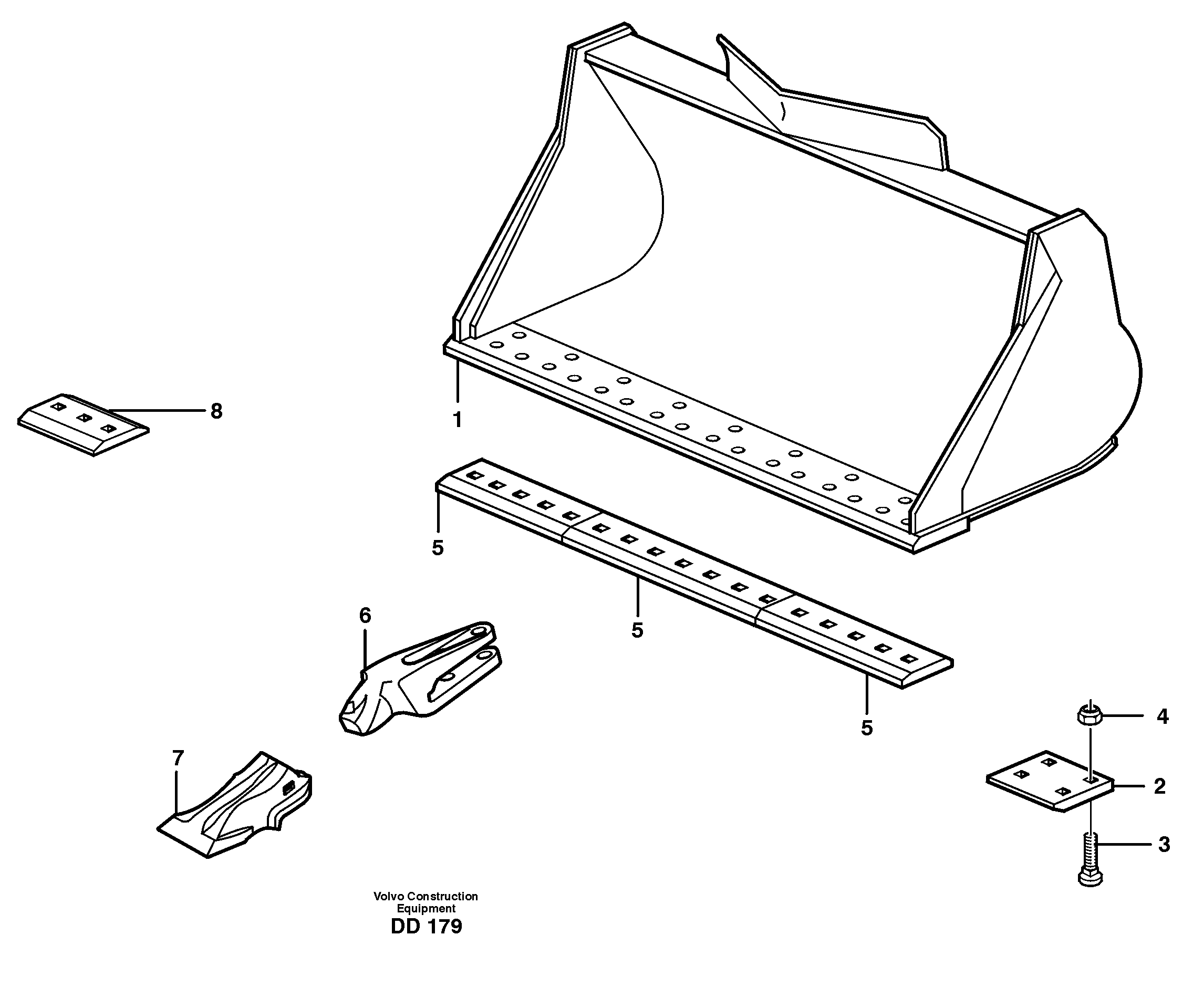 Bucket, straight lip, alt. edge savers or teeth L220D, L220E — volvo parts diagram