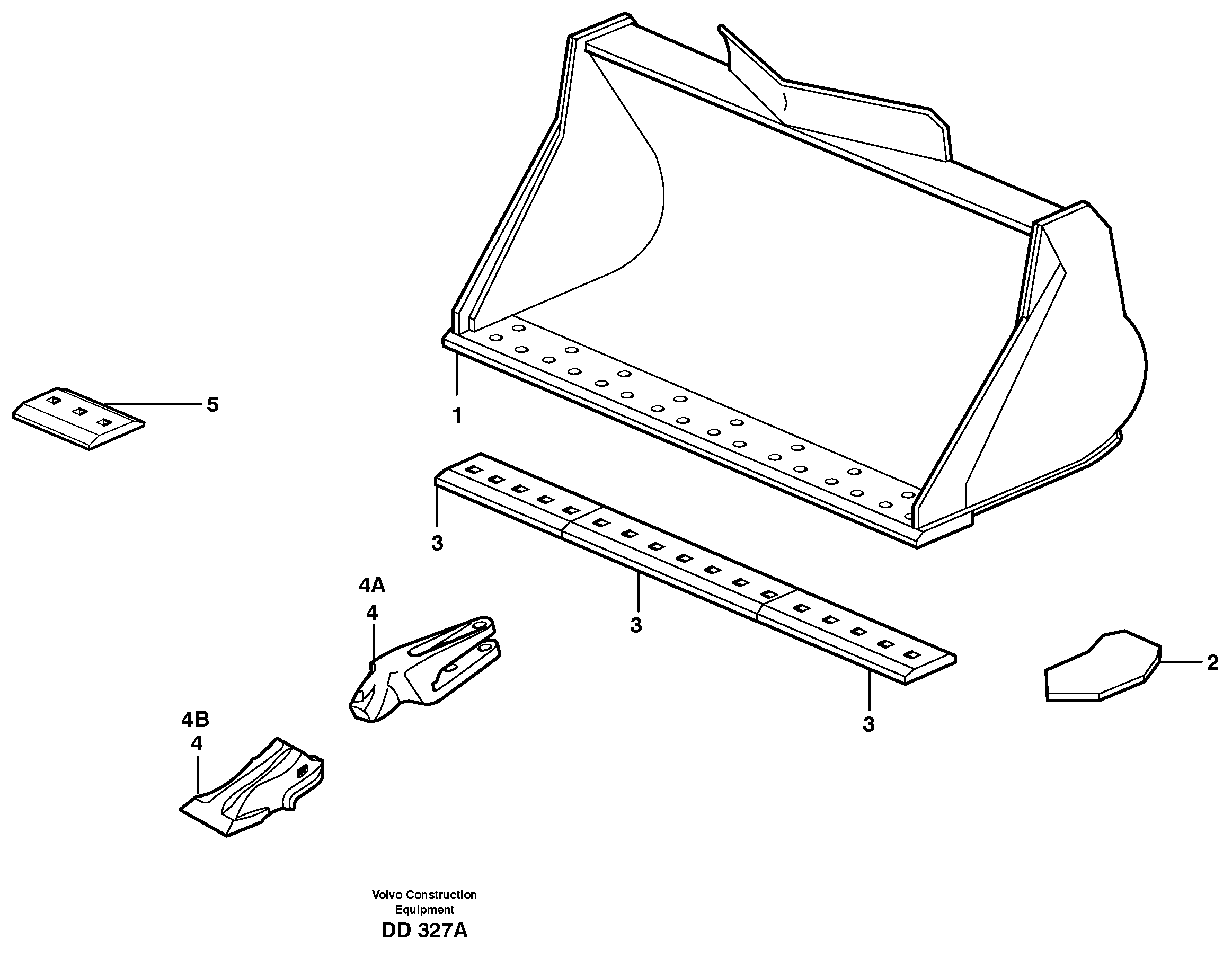 Bucket, straight lip, alt. edge savers or teeth L180, L180C — volvo parts diagram