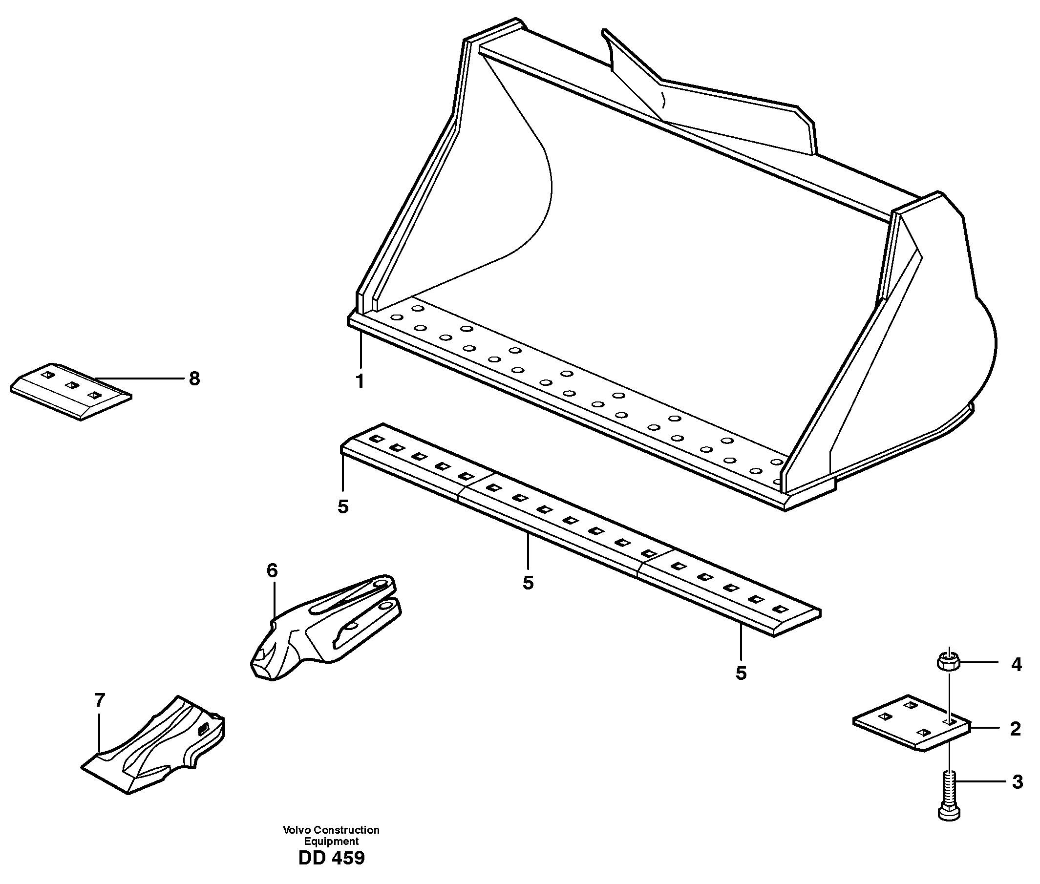 Bucket, straight lip, alt. edge savers or teeth L220D, L220E — volvo parts diagram