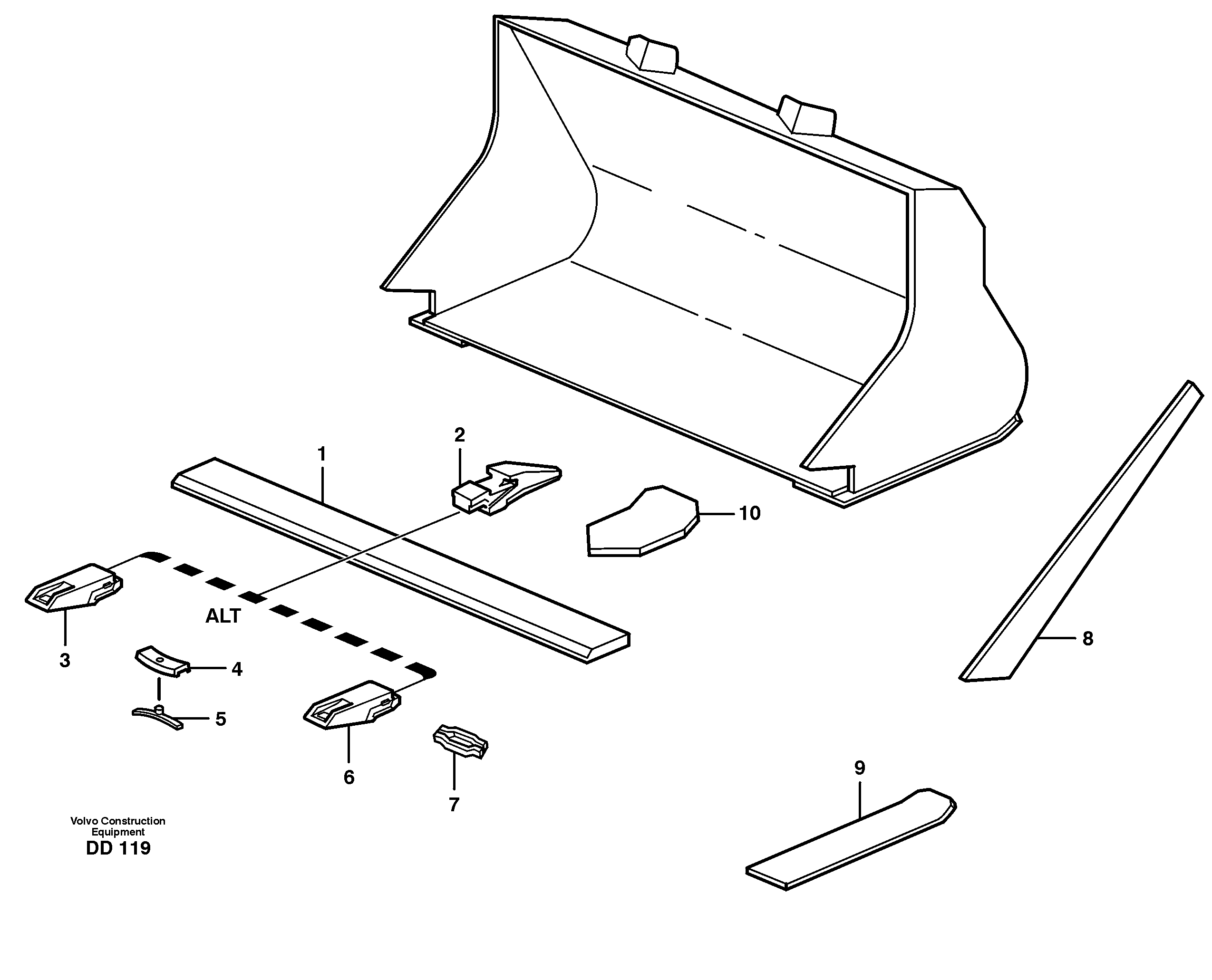 Bucket, straight with teeth L90, L90B — volvo parts diagram