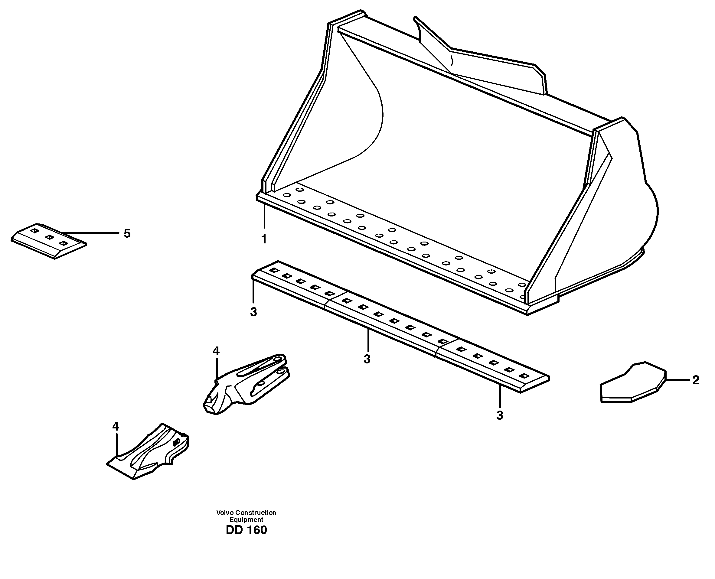 Bucket, straight lip, alt. edge savers or teeth L180, L180C — volvo parts diagram