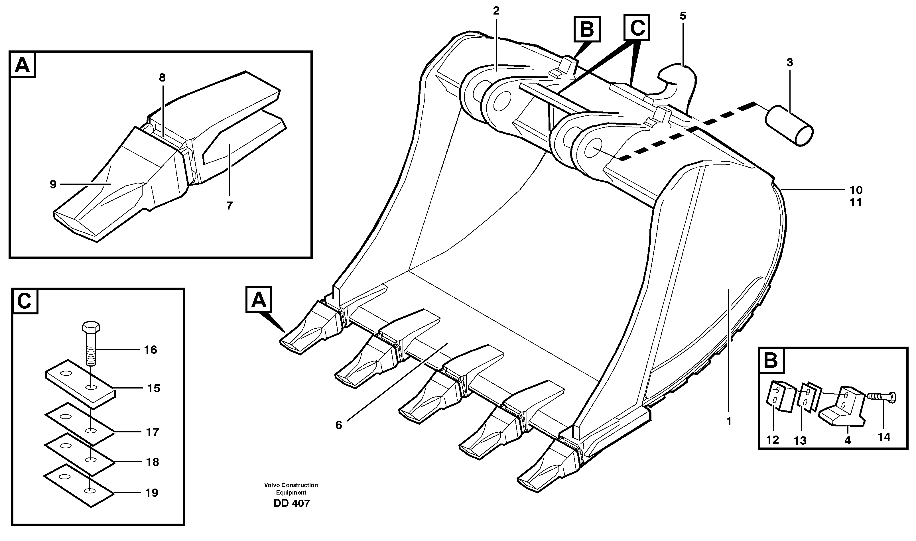 Buckets for Quickfit, S3 Combi Parts 14343291, 14343292 — volvo parts diagram