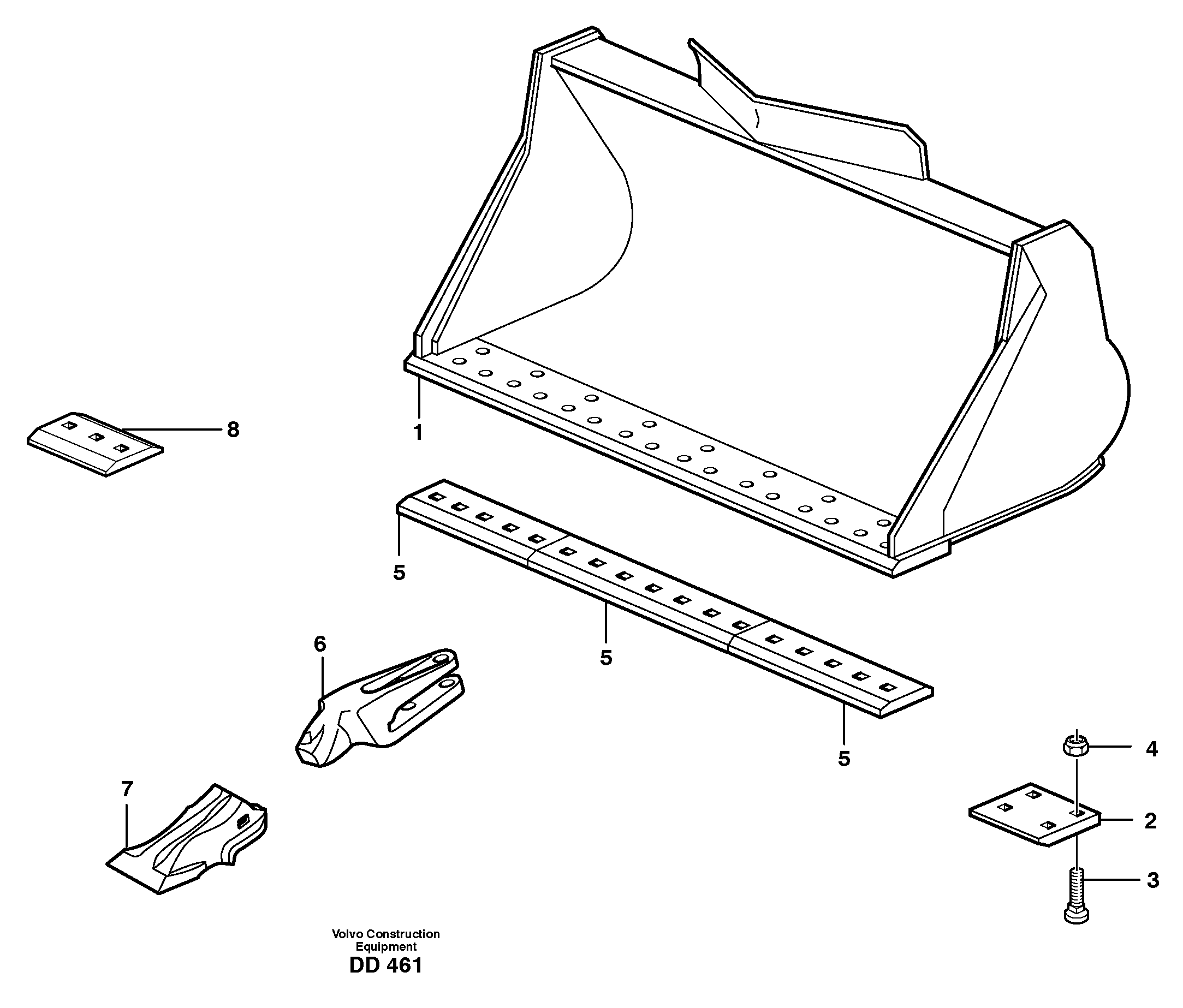Bucket, straight lip, alt. edge savers or teeth L150, L150C, L150D, L150E — volvo parts diagram