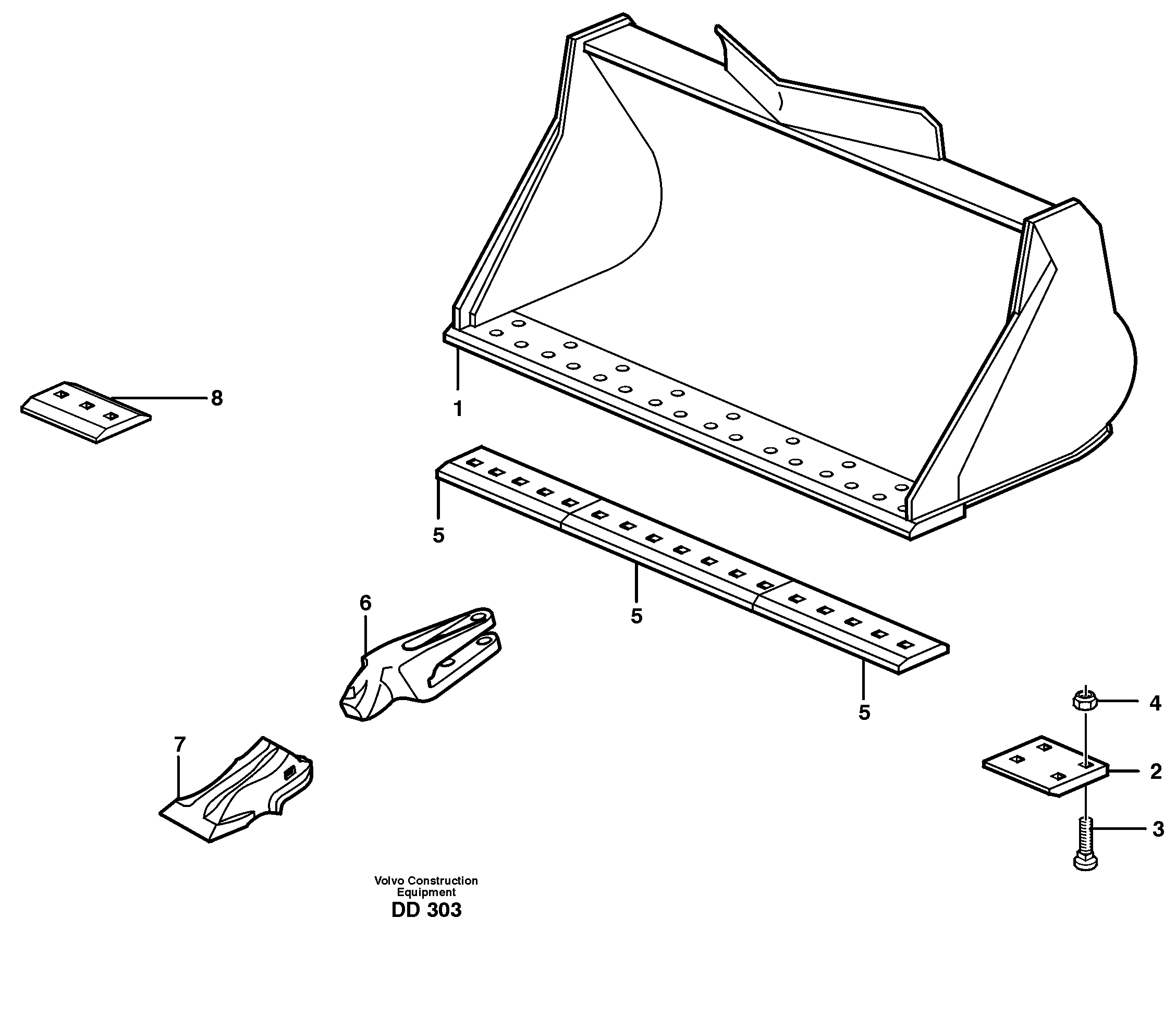 Bucket, straight lip, alt. edge savers or teeth L120C, L120D, L120E — volvo parts diagram