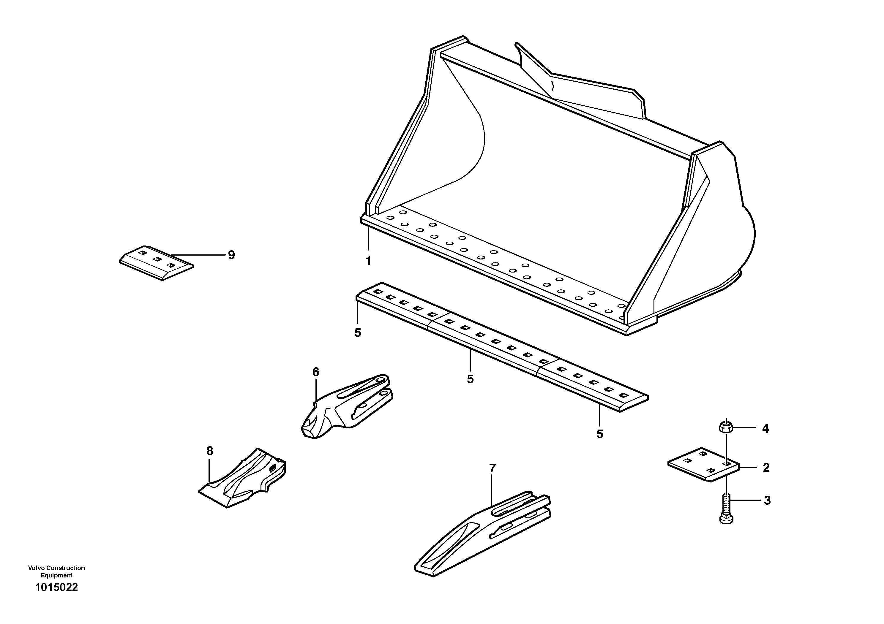 Bucket, straight lip, alt. edge savers or teeth L70E — volvo parts diagram