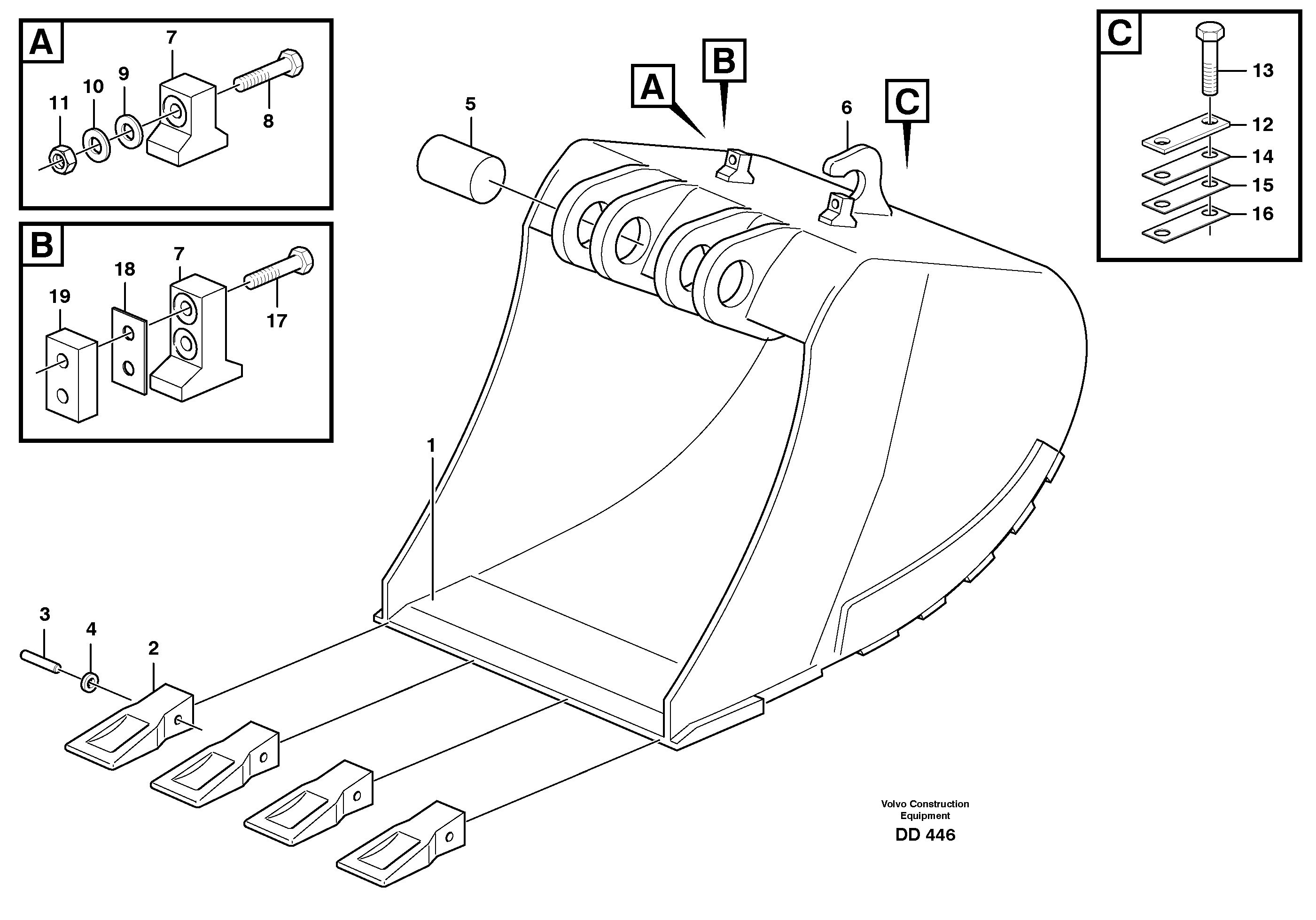 Buckets for quickfit, S1 - S2 14235069, 14235381, 14239730, 14241397, 14241534 — volvo parts diagram