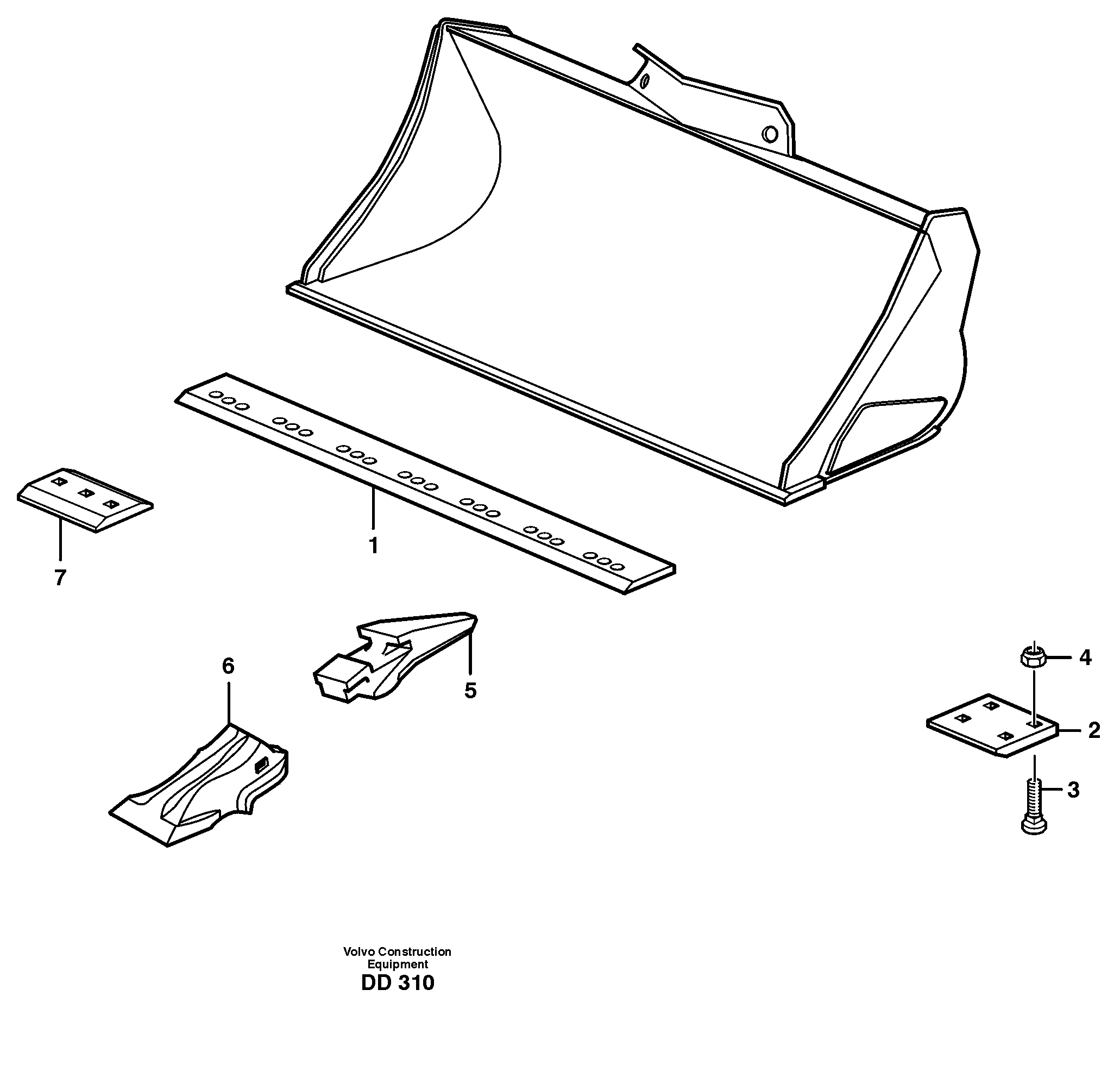 Bucket, straight with teeth L180, L180C, L180D, L180E — volvo parts diagram