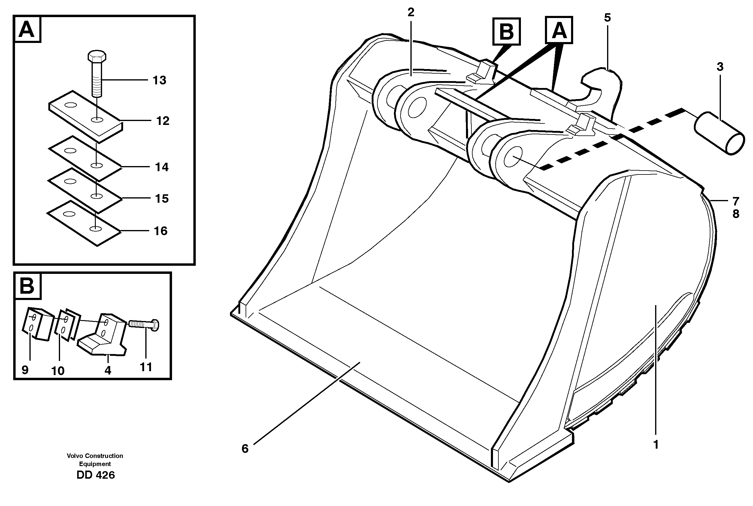 Buckets for quickfit, S3 14253417, 14343256, 14343257, 14343258, 14343259 — volvo parts diagram