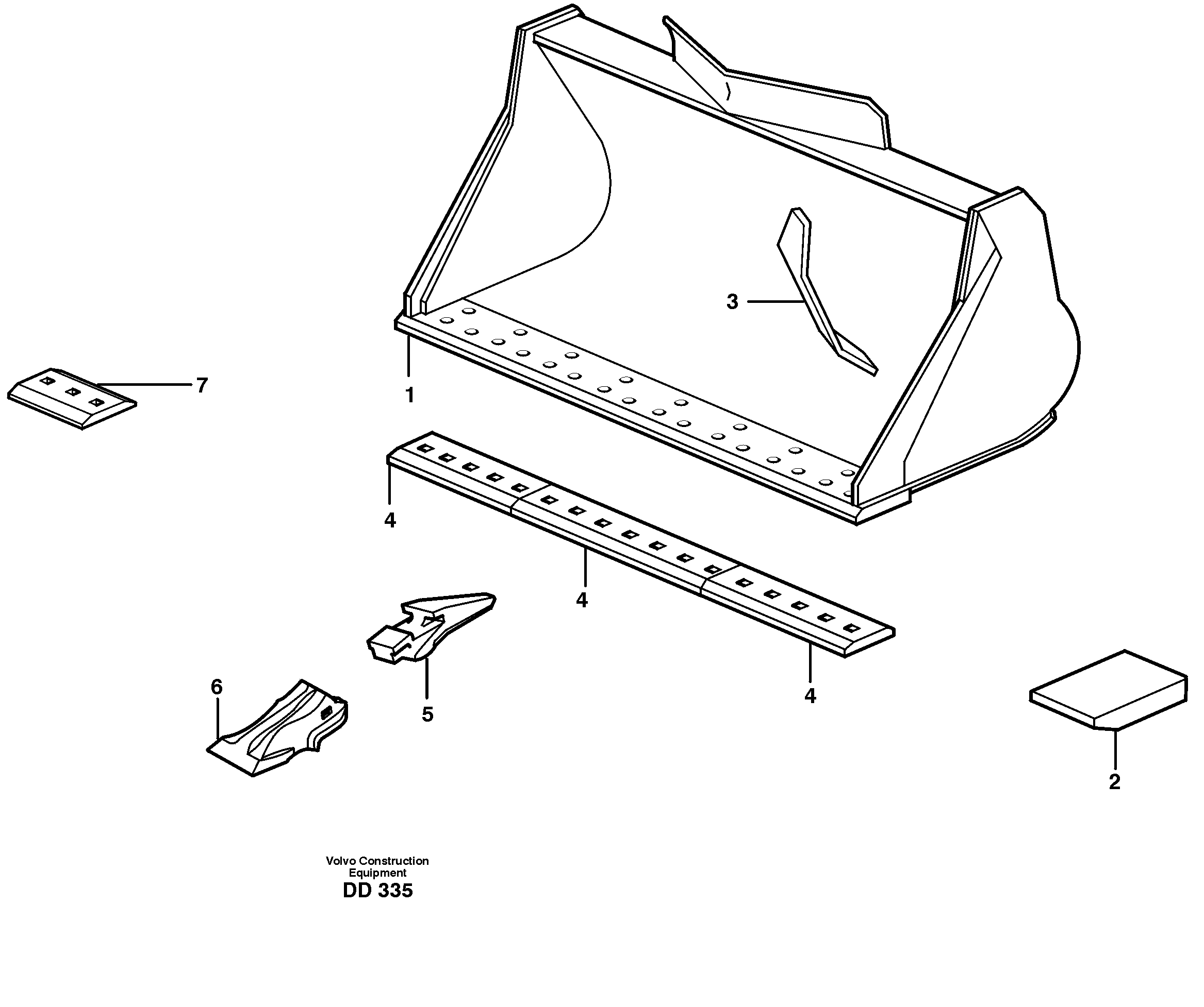 Bucket, straight lip, alt. edge savers or teeth L330C — volvo parts diagram