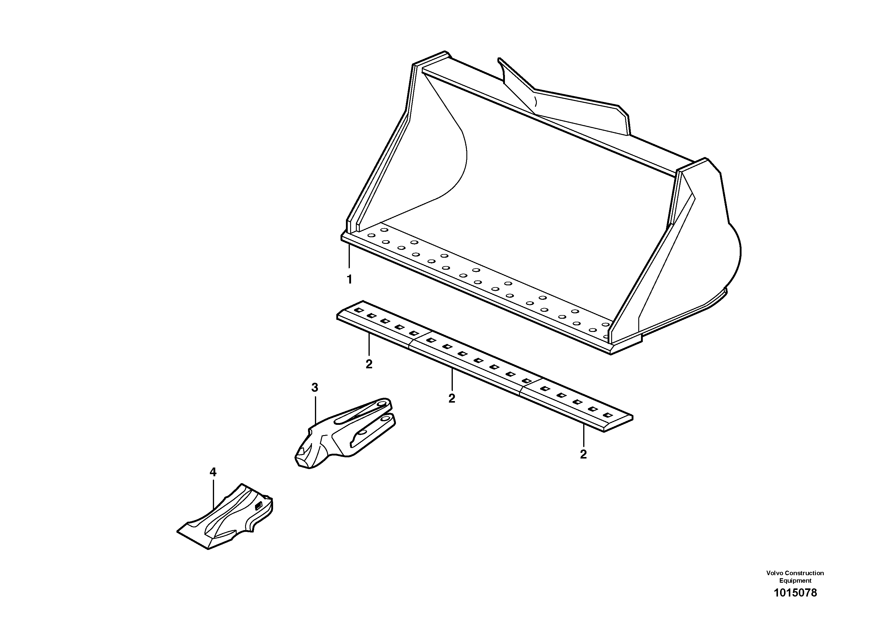 Bucket, straight lip, alt. edge savers or teeth L110E — volvo parts diagram