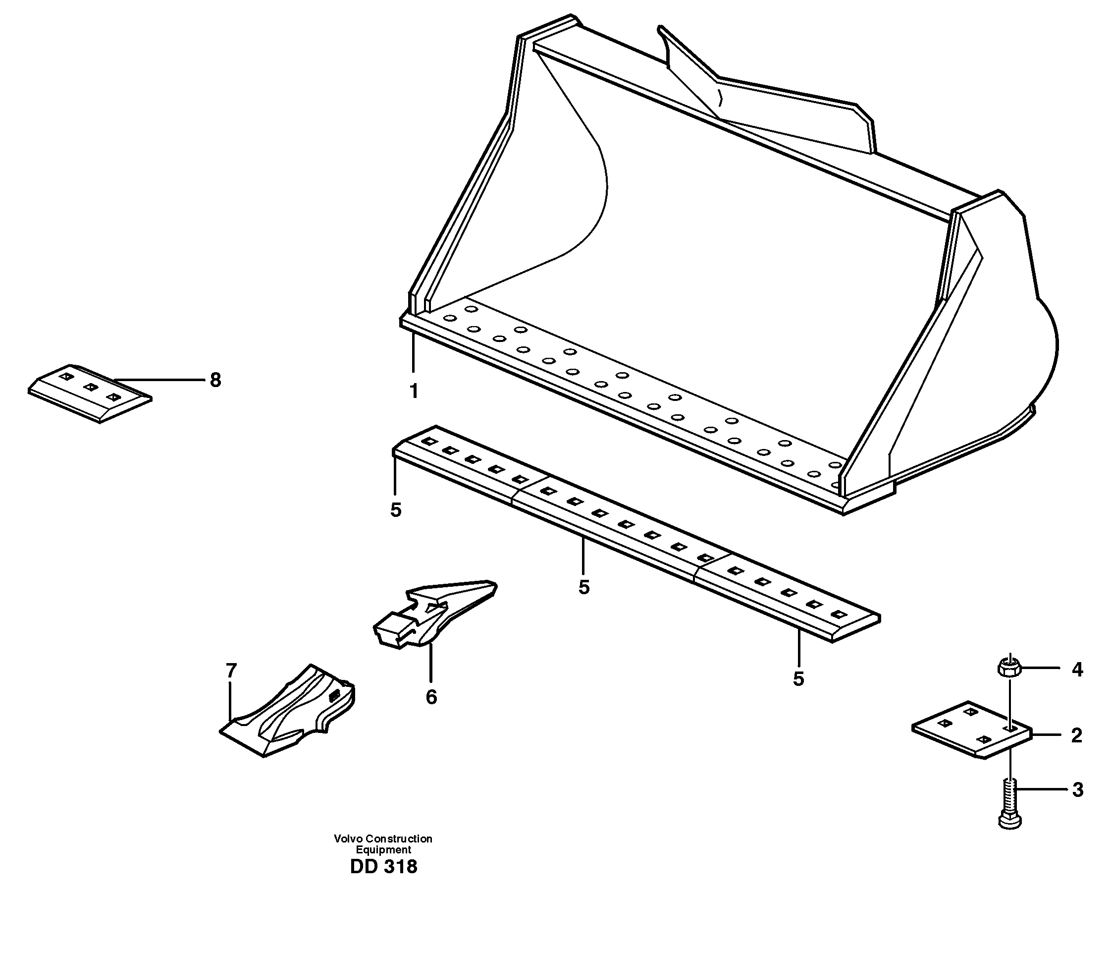 Bucket, straight lip, alt. edge savers or teeth L330C, L330D, L330E — volvo parts diagram