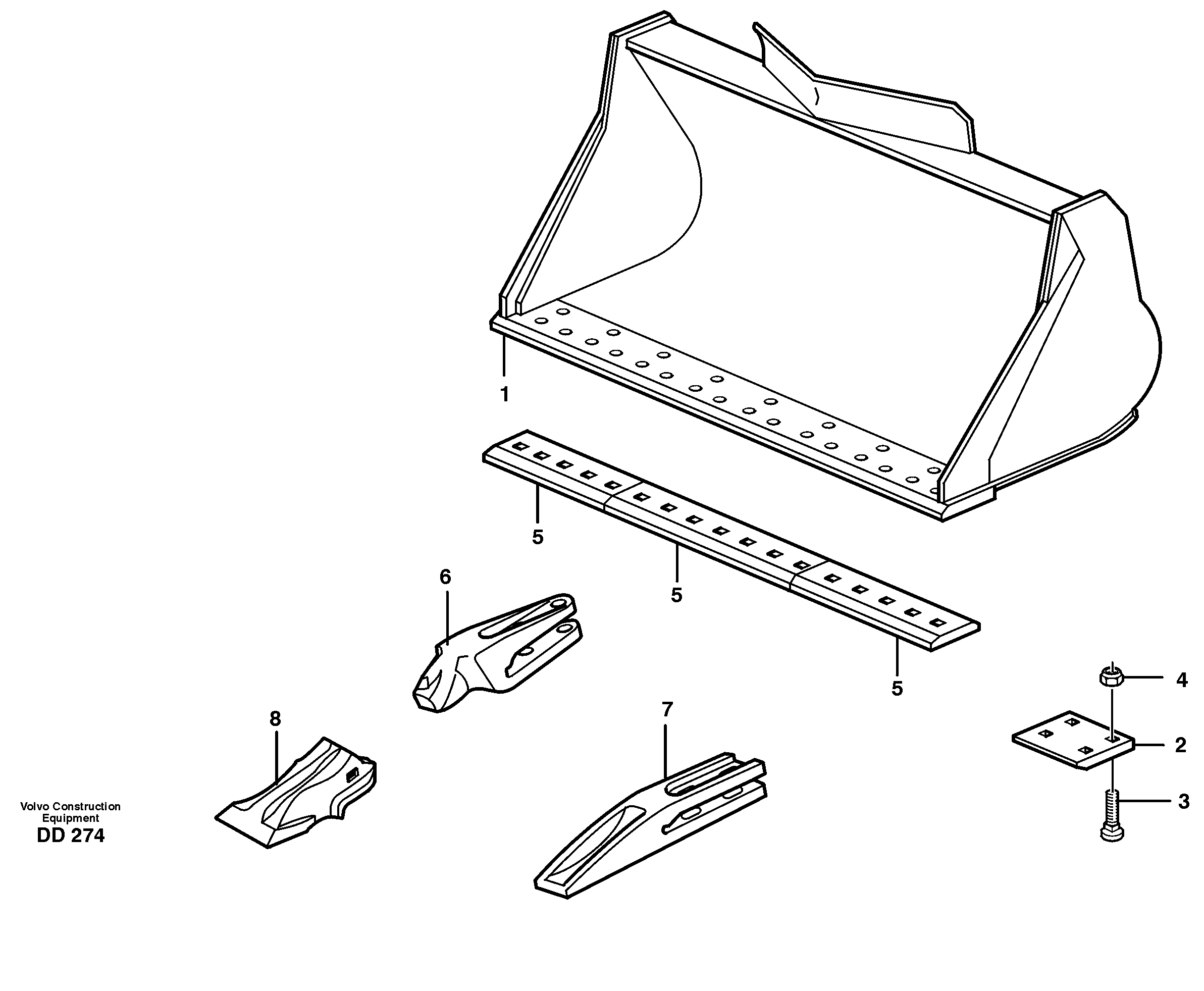 Bucket, straight lip, alt. edge savers or teeth L50B, L50C, L50D — volvo parts diagram