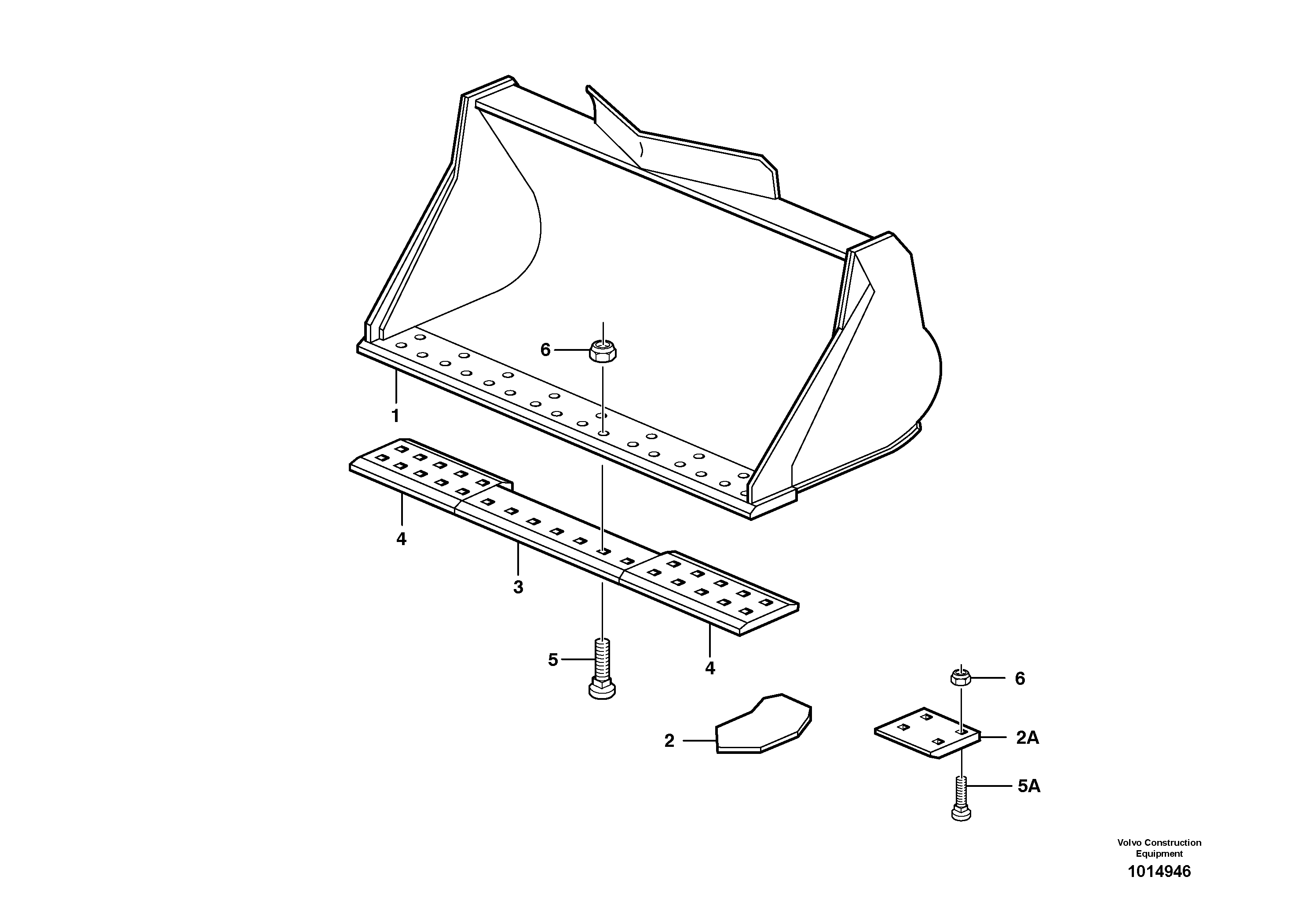 Bucket, straight lip, alt. edge savers or teeth L180E — volvo parts diagram