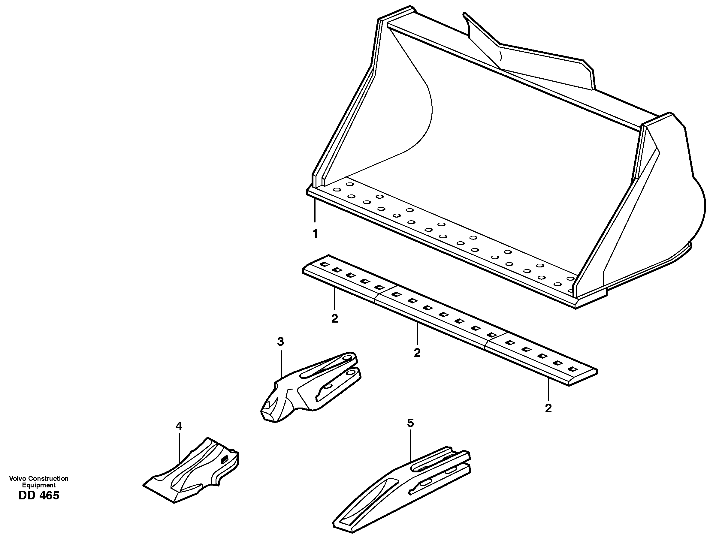 Bucket, straight lip, alt. edge savers or teeth L60E — volvo parts diagram
