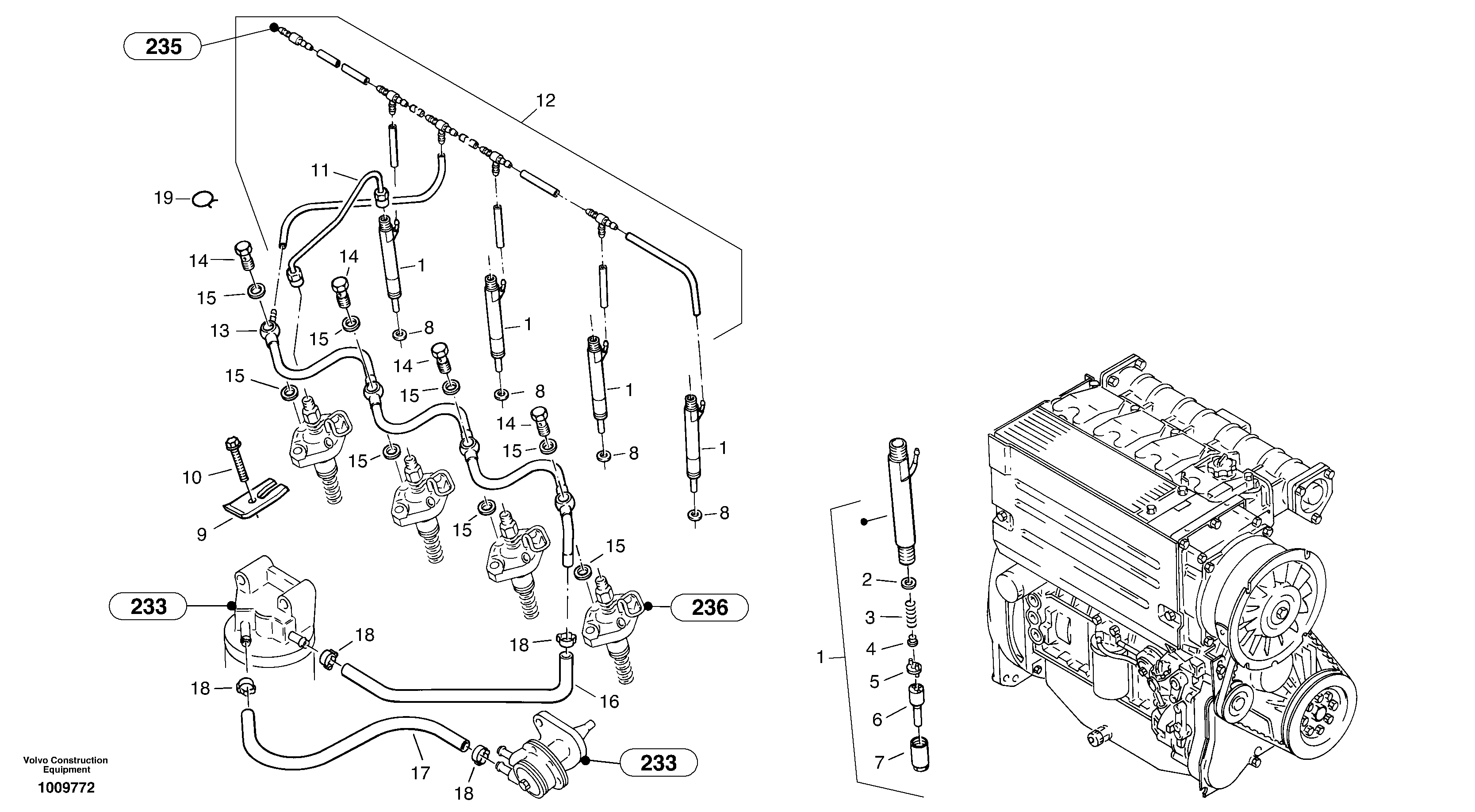 Injection pipes, Injection valve — volvo parts diagram