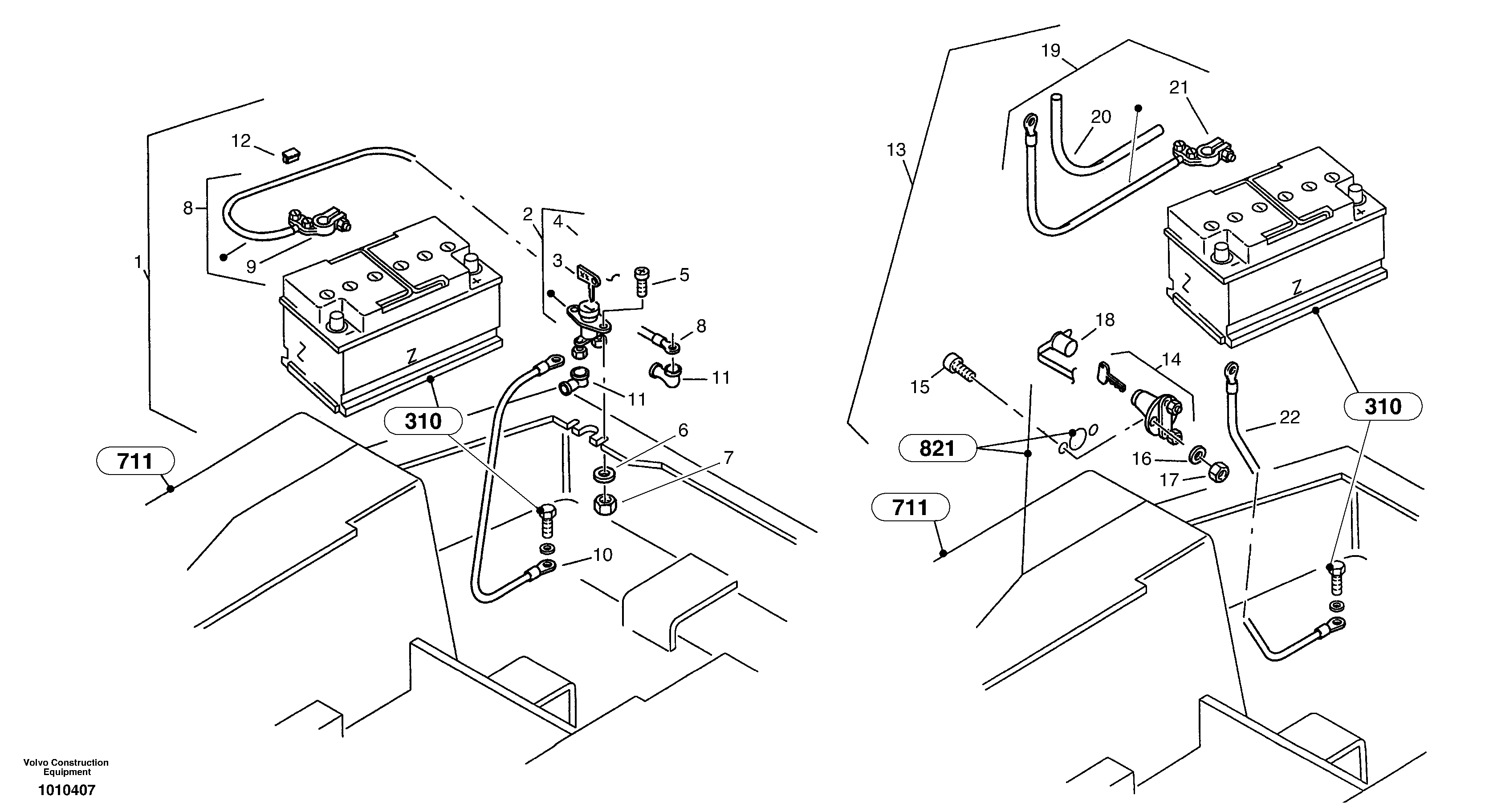 Battery cable and disconnect switch  2806920, 2878337 — volvo parts diagram
