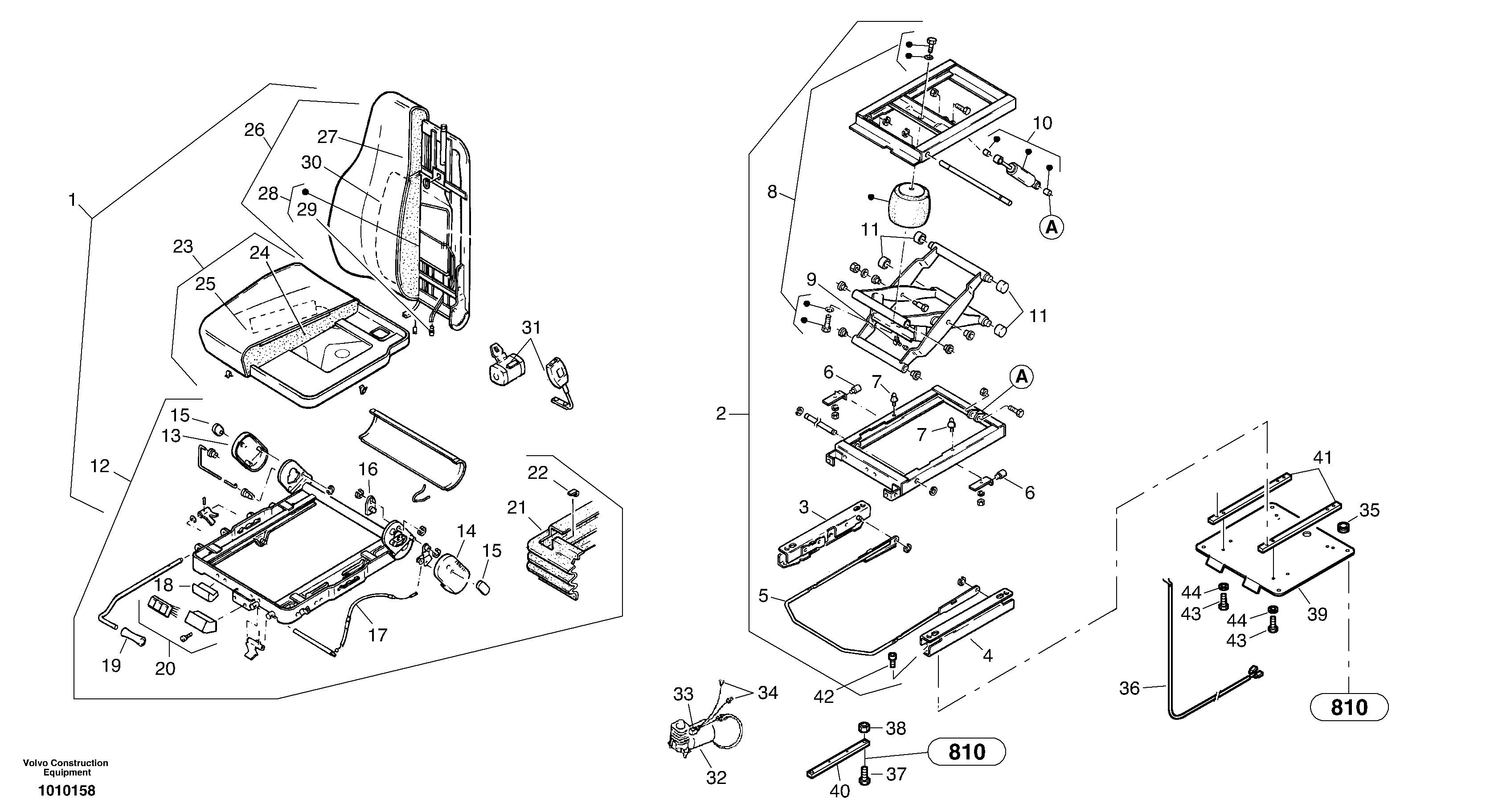 Operator's seat, air suspensioned with fitting parts  2803668, 2801128 — volvo parts diagram