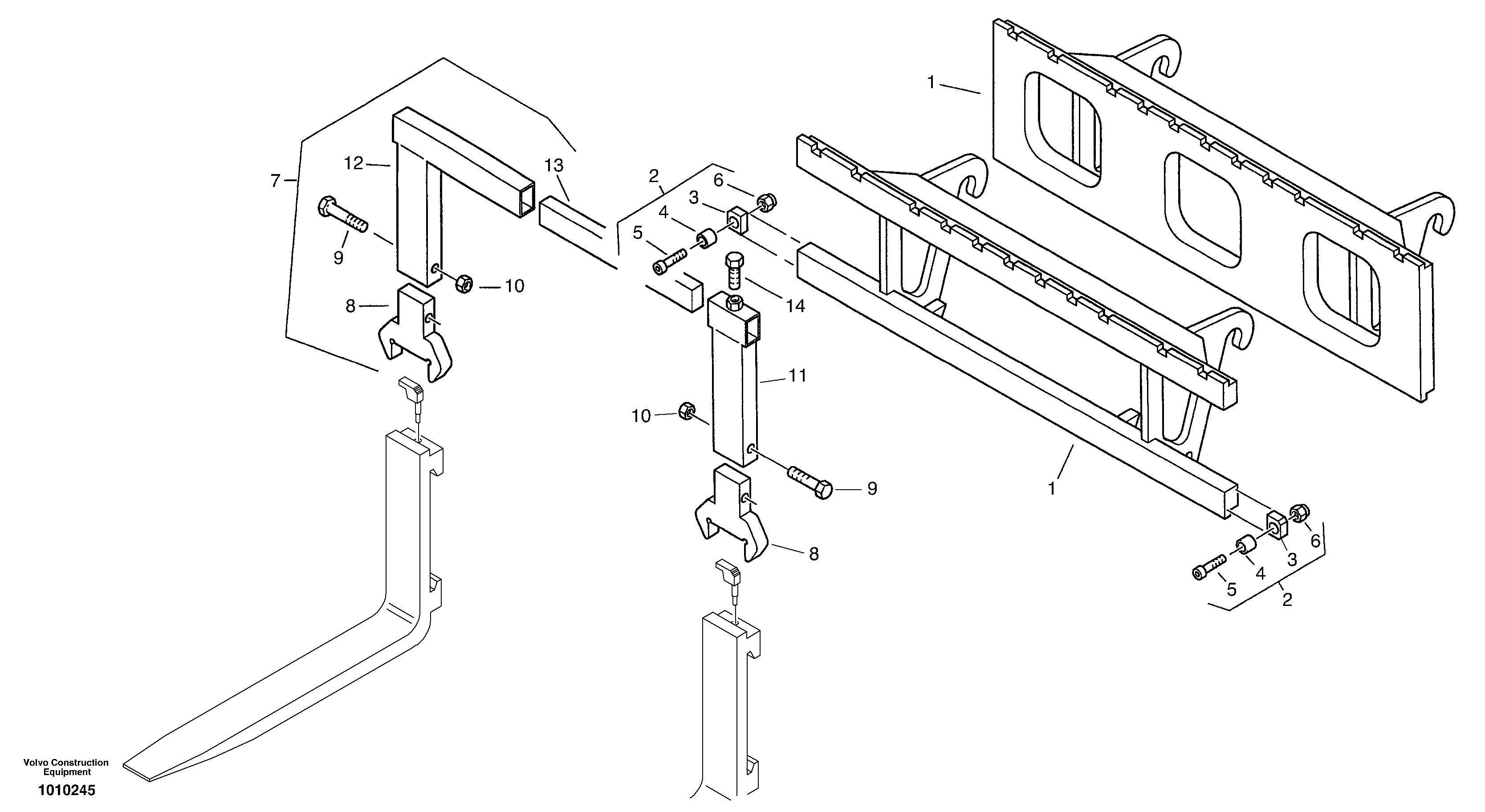Fork lift attachment support  4417920, 4419209, 2811516 — volvo parts diagram