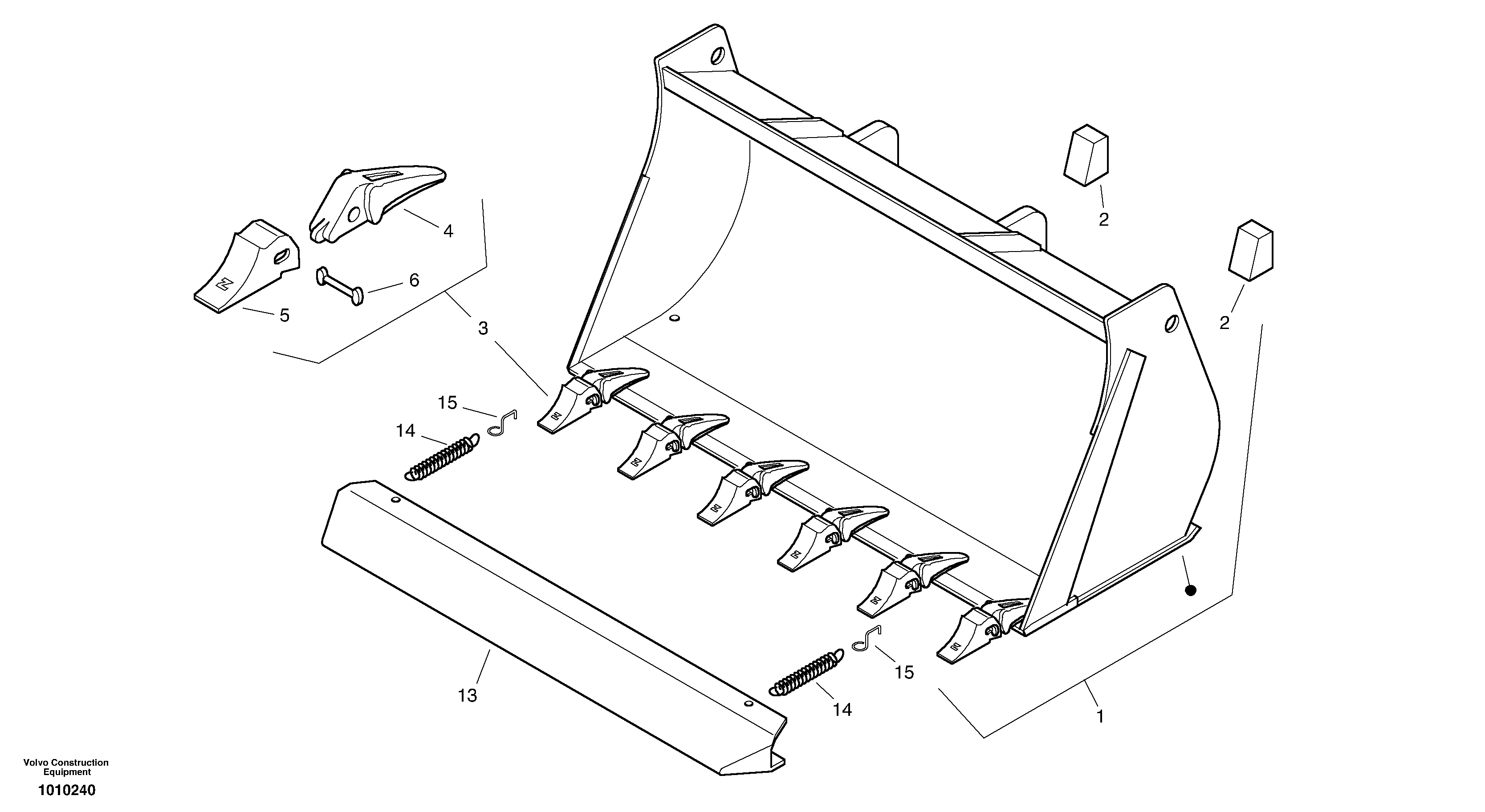 Bucket with teeth  2803630, 4417574, 4417646, 4418571, 4418468 — volvo parts diagram