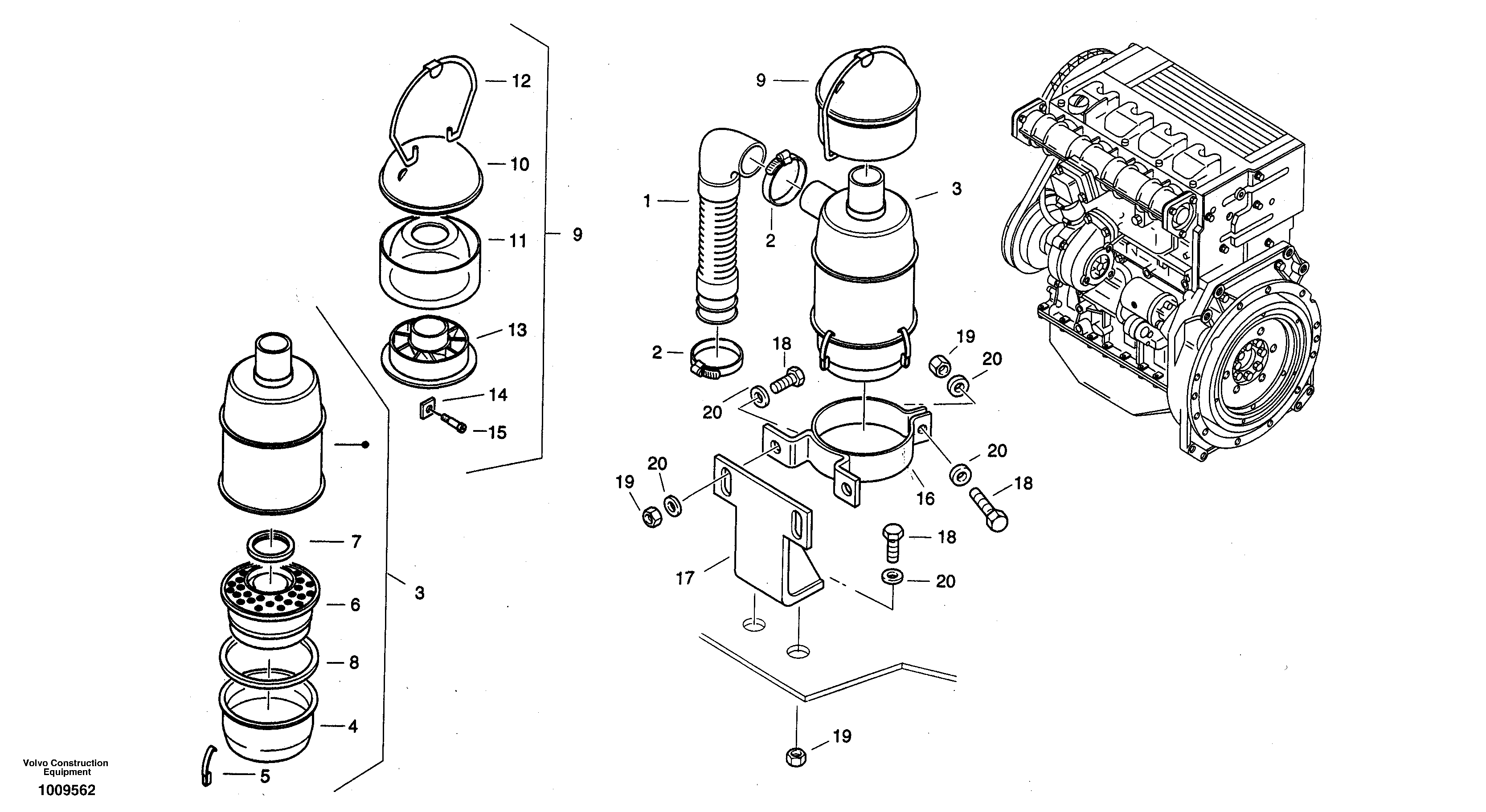 Prefilter - Oil bath air filter — volvo parts diagram