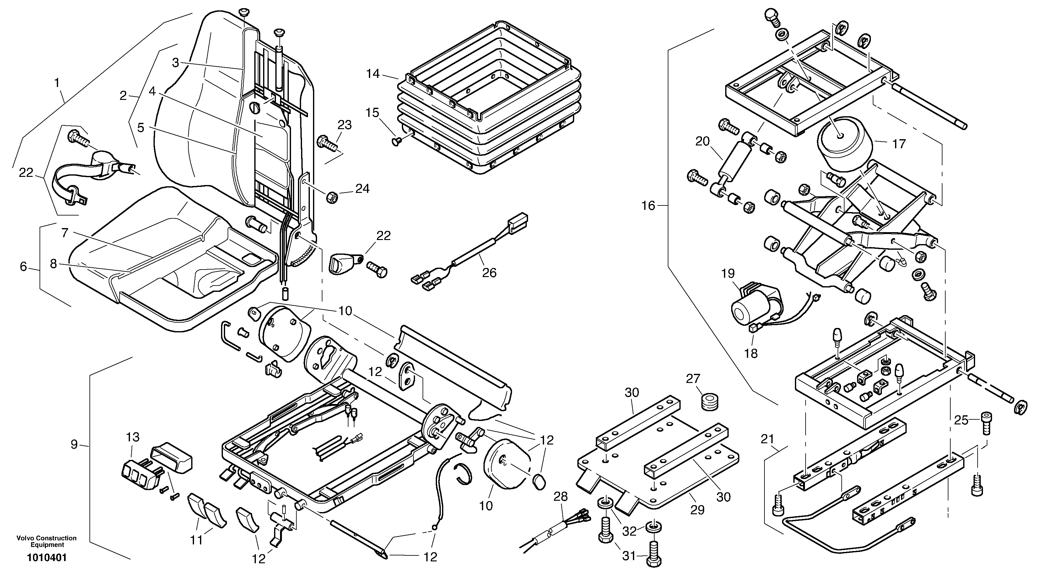 Operator's seat, air suspensioned with fitting parts  2814280, 2815694 — volvo parts diagram