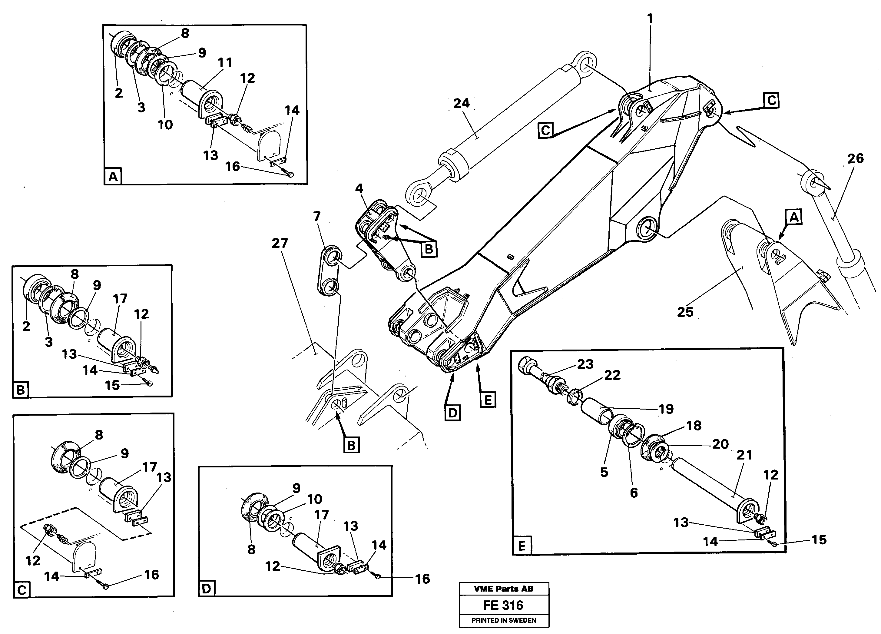 Dipper arm, Mass Excavation, incl. attachements  14252095 — volvo parts diagram