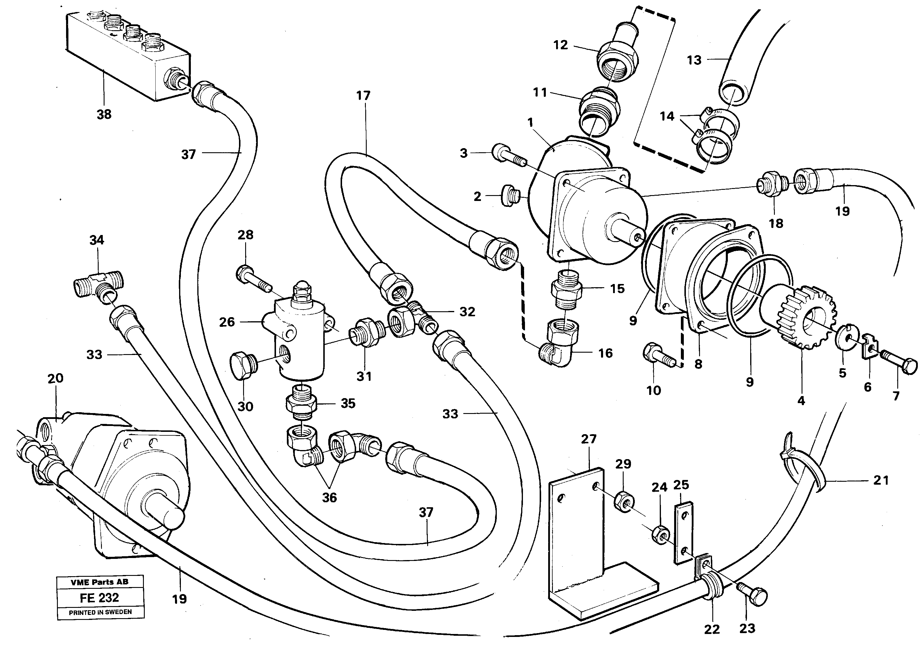 Hydraulic pump with fitting parts — volvo parts diagram