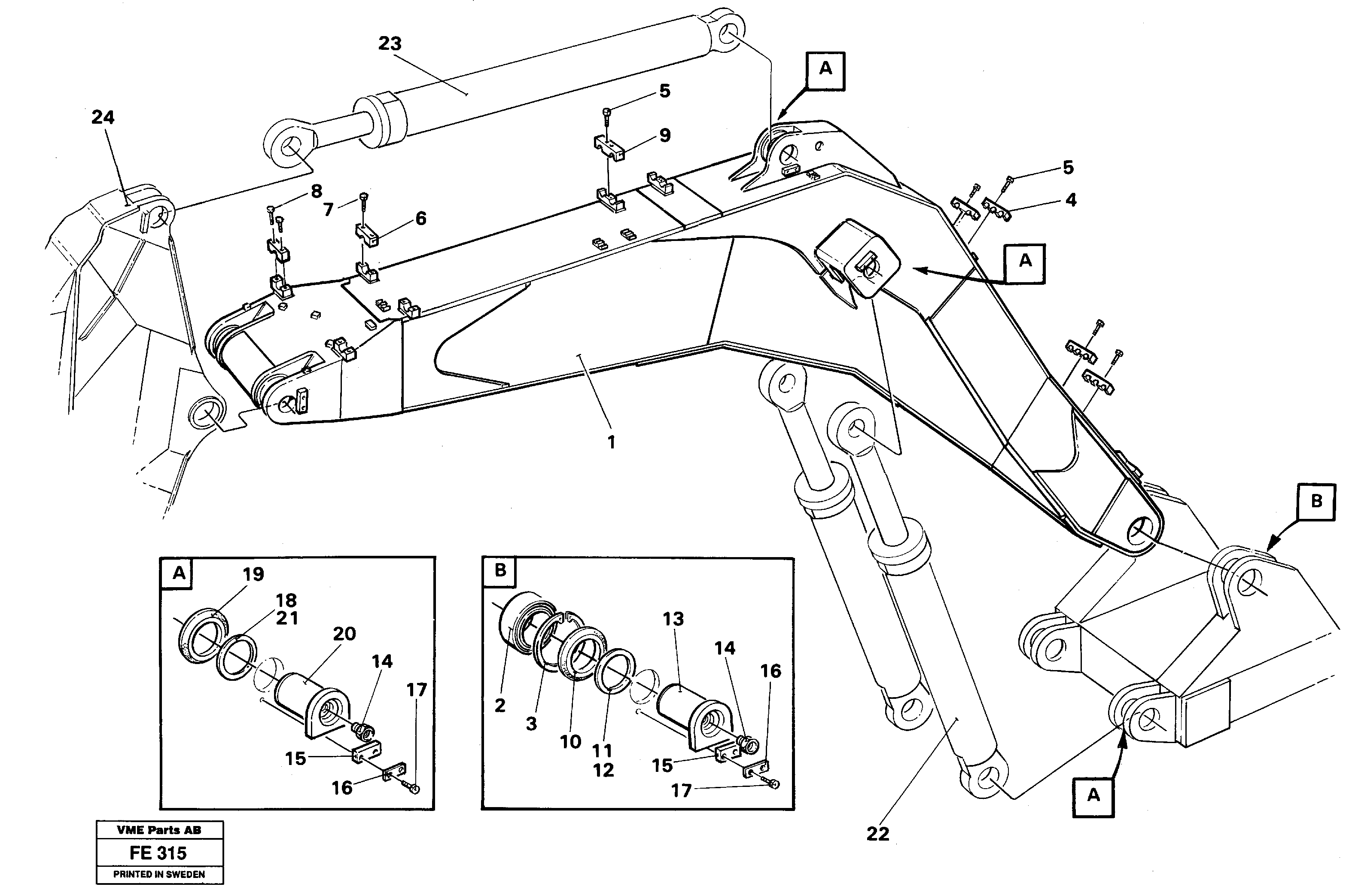 Backhoe boom, Mass Excavation incl. attachements  14252095 — volvo parts diagram