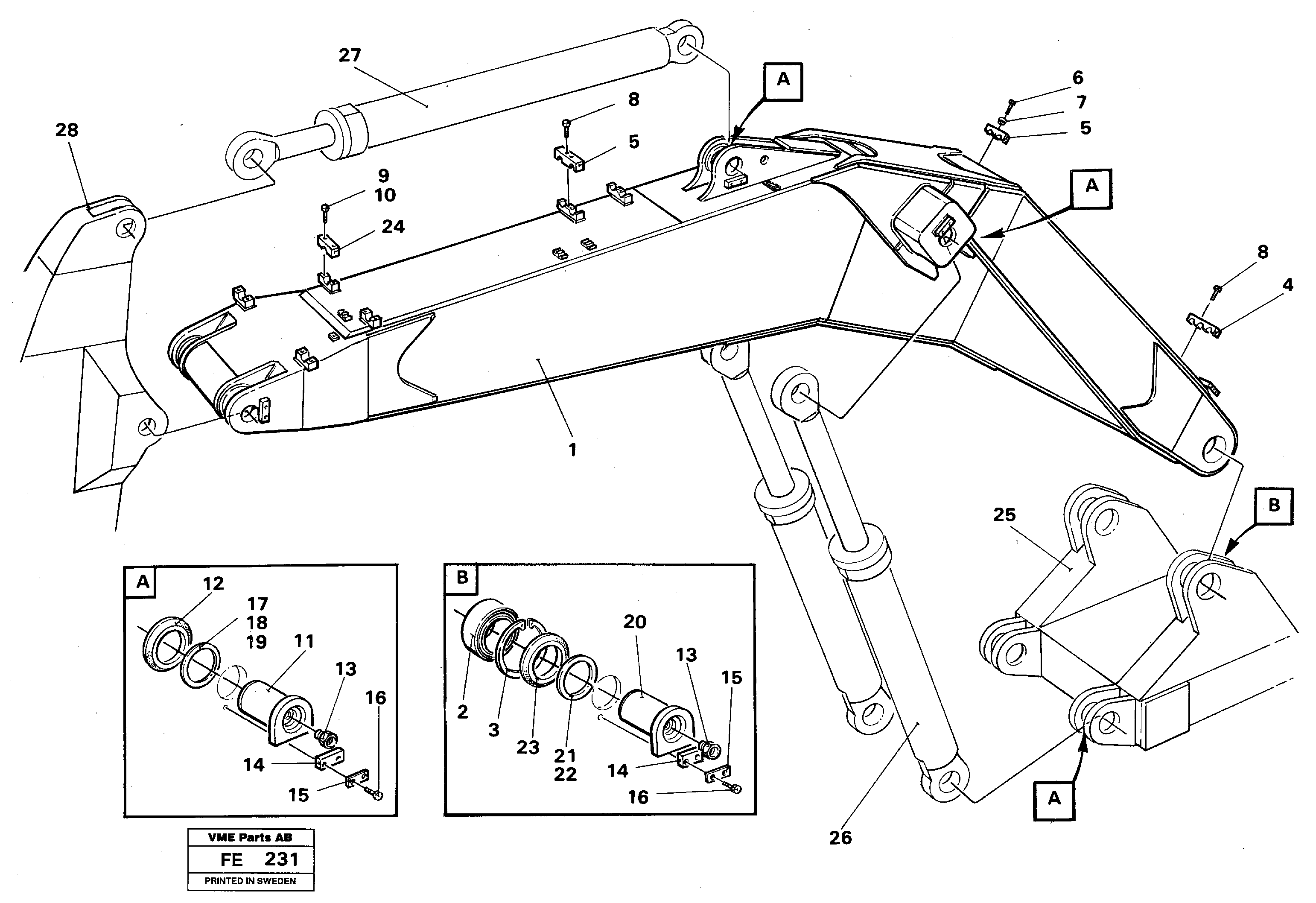 Backhoe boom incl. attachements, 7.30 m  14257558 — volvo parts diagram