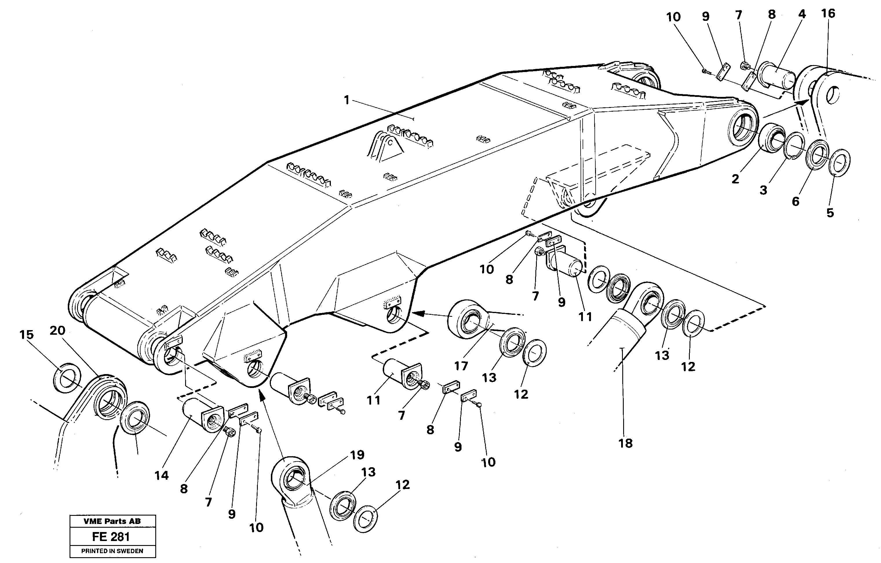 Face shovel boom incl. connections  14258436 — volvo parts diagram