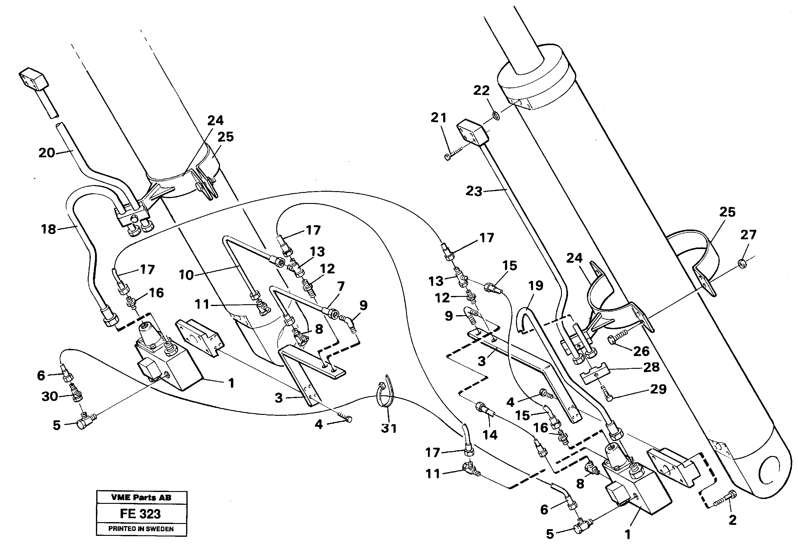 Hydraulic system, boom cylinder, front shovel equipment  14258436 — volvo parts diagram