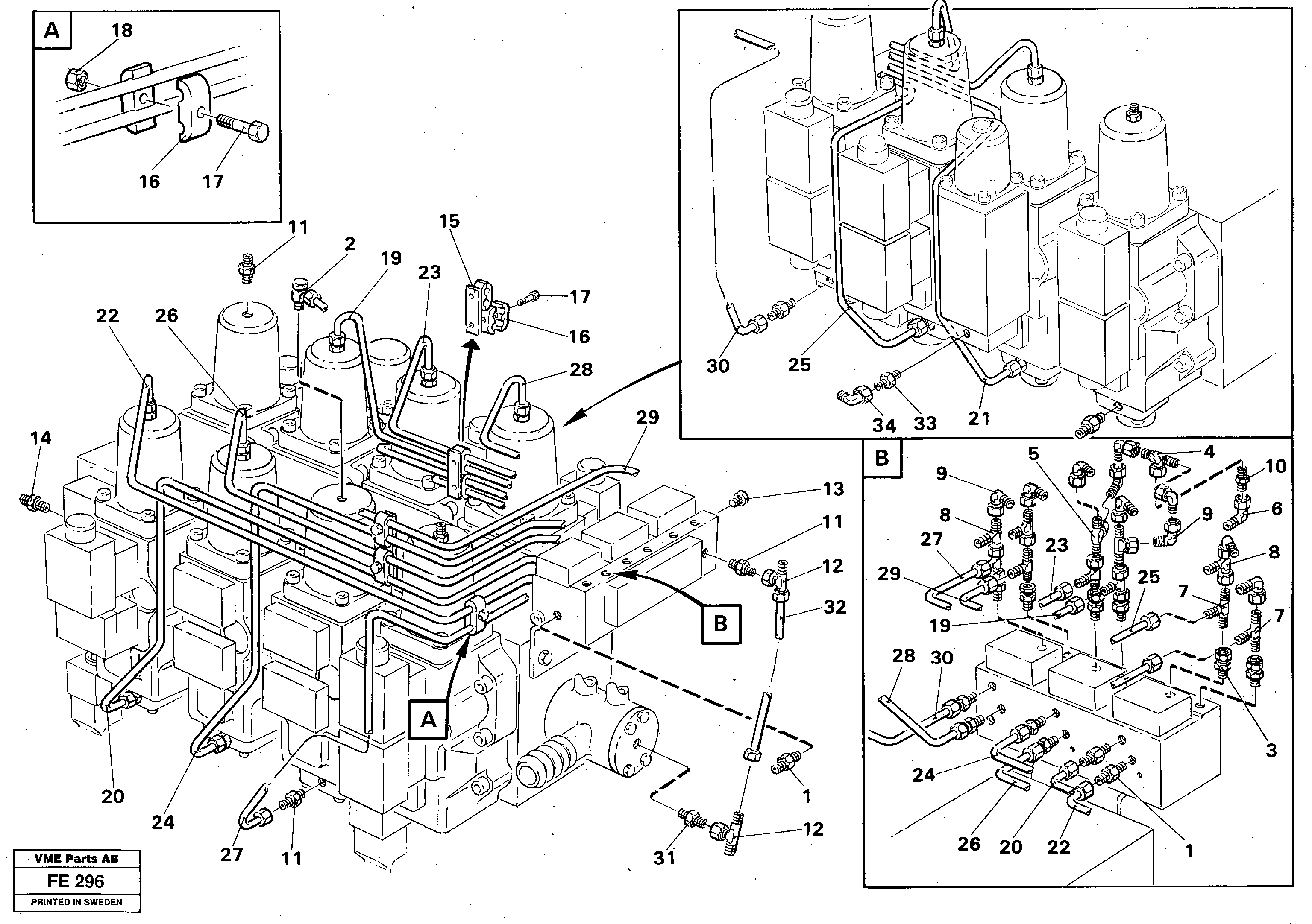 Main valve assembly, tubes, fittings — volvo parts diagram