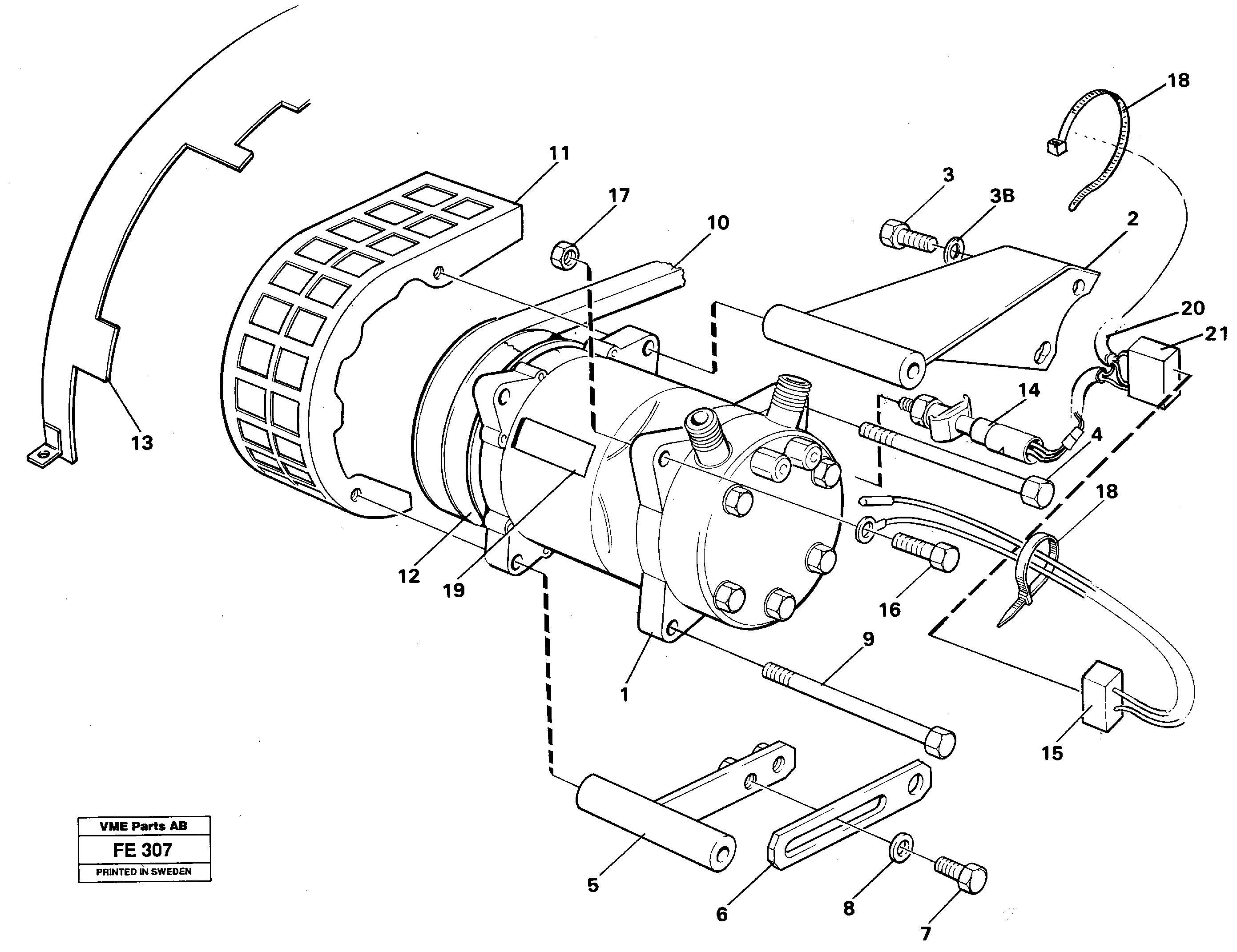 Air-compressor with fitting parts  14254365, 14265597, 14267559 — volvo parts diagram