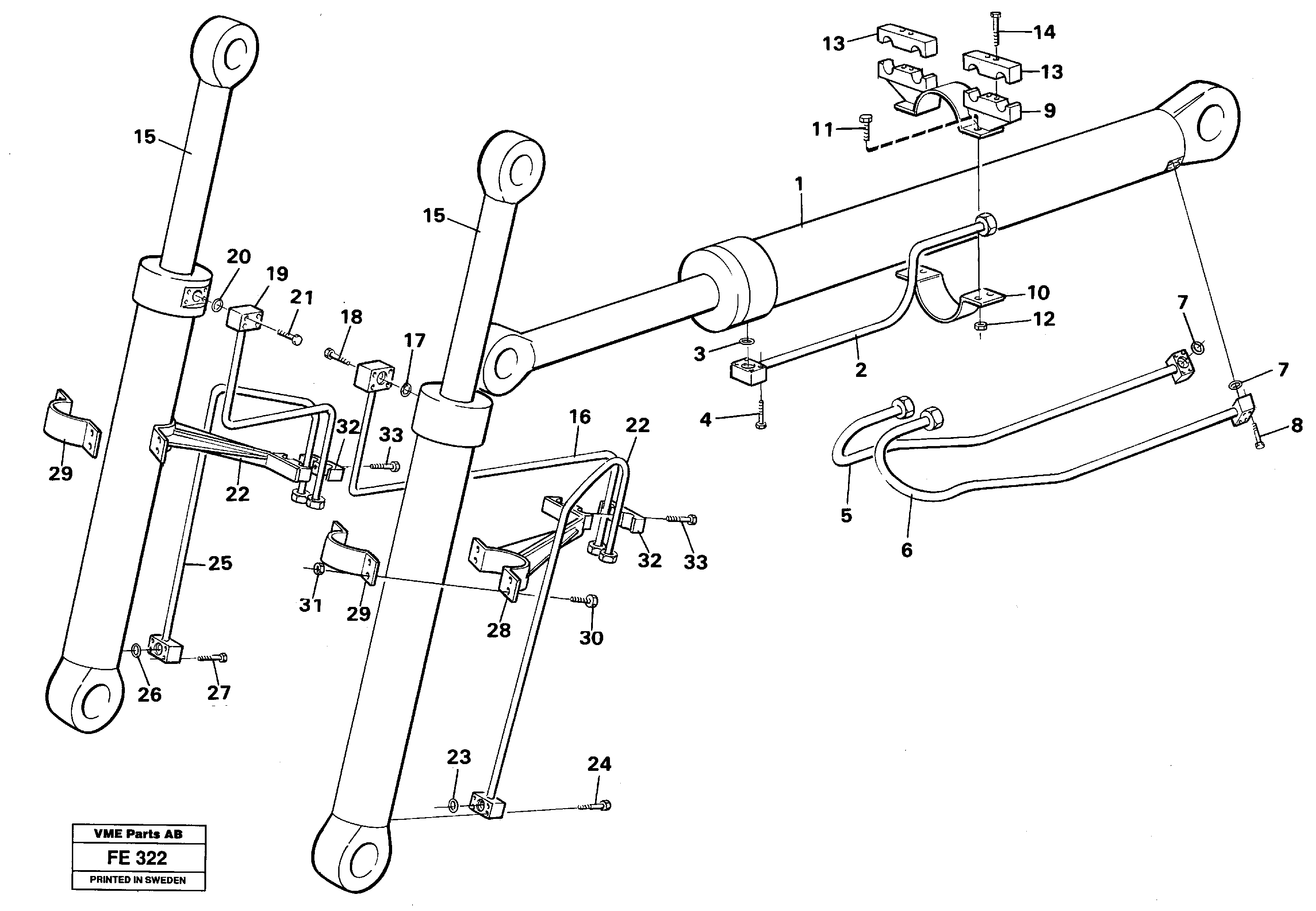 Hydraulic system, cylinder, front shovel equipment  14258436 — volvo parts diagram