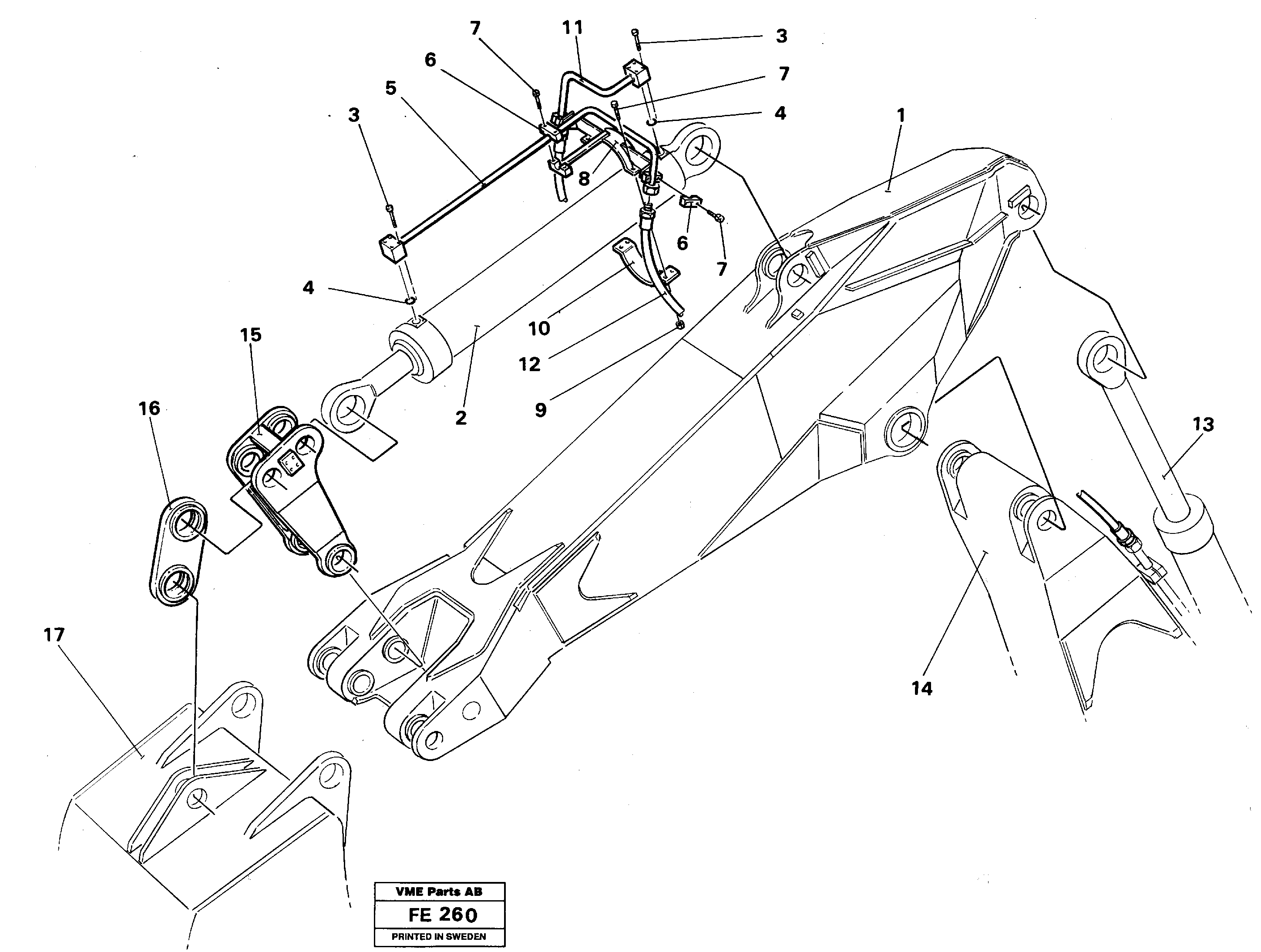 Hydraulic system, dipper arm 3.0 m — volvo parts diagram