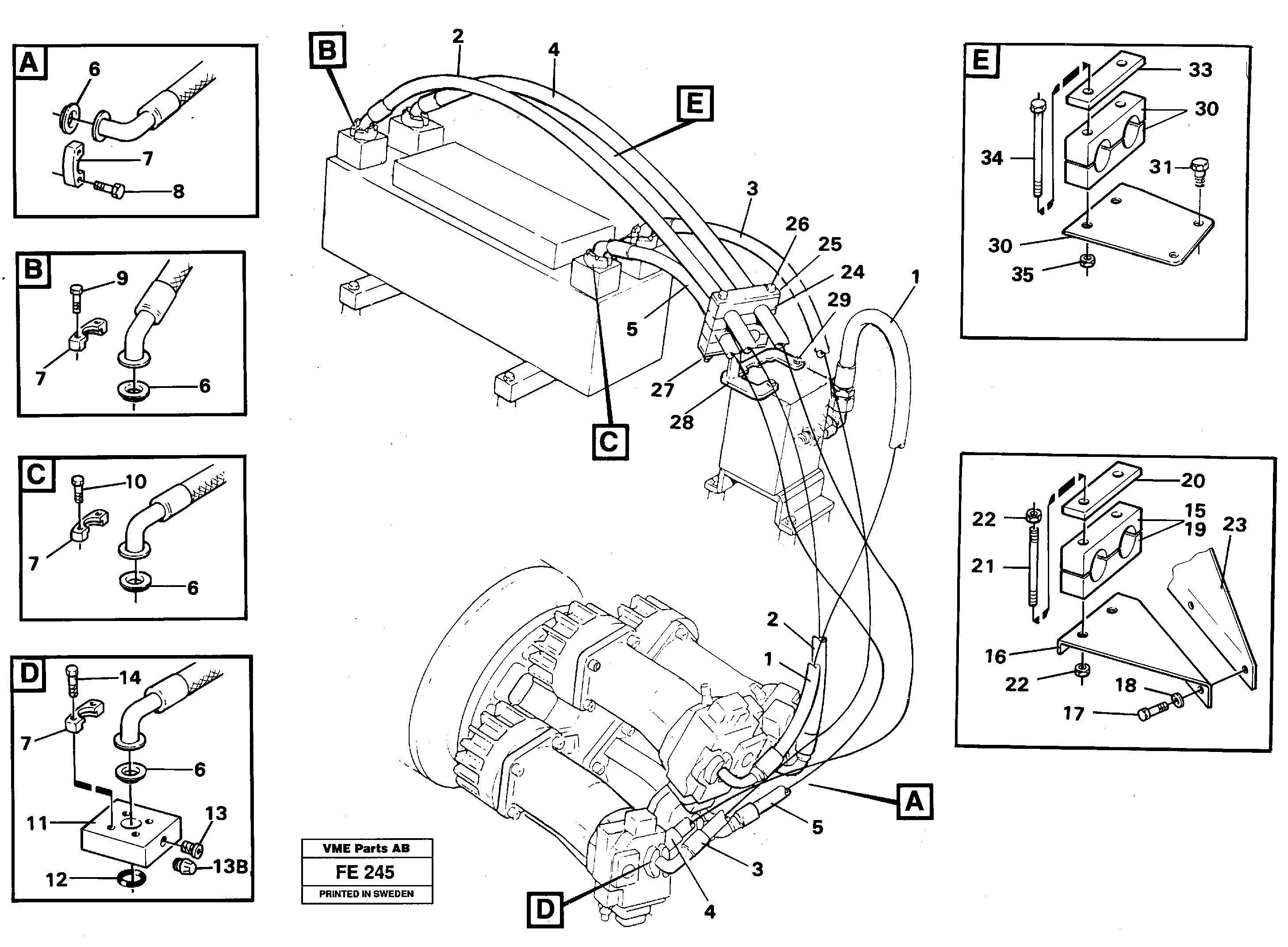 Hydraulic system, feeding lines — volvo parts diagram