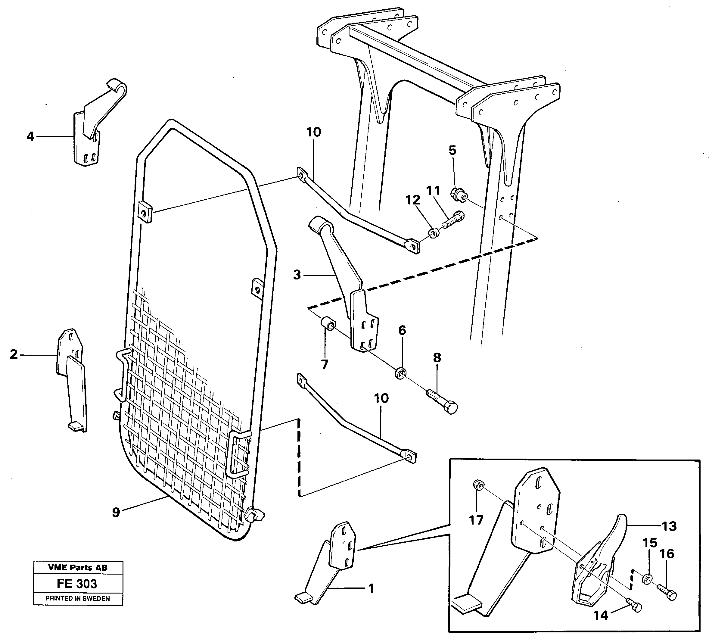 Windscreen protection on protection over cab  14262776 40x40x5 mm, 14260384 20x20x3 mm — volvo parts diagram