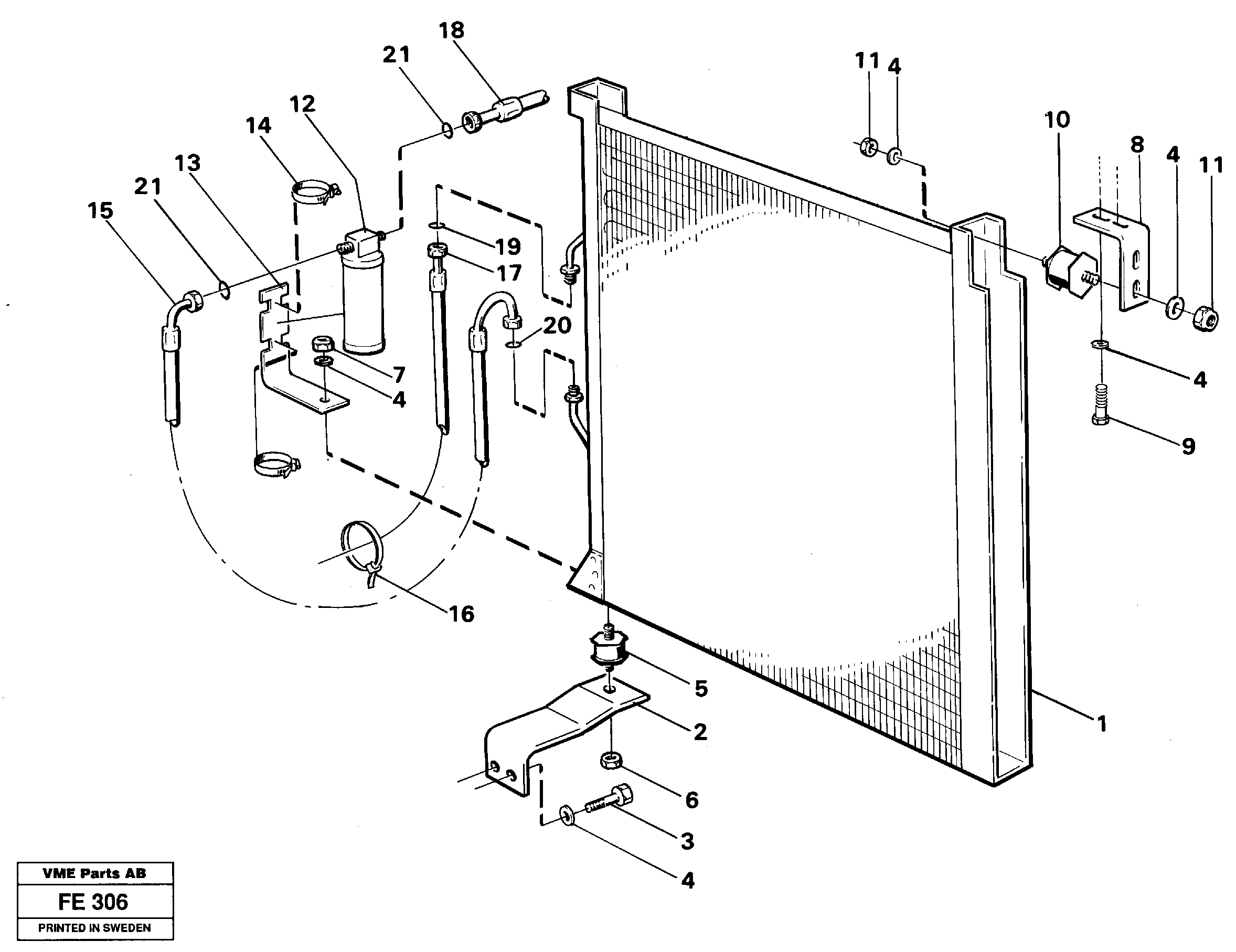 Condenser with fitting parts  14254365, 14265597, 14267559 — volvo parts diagram
