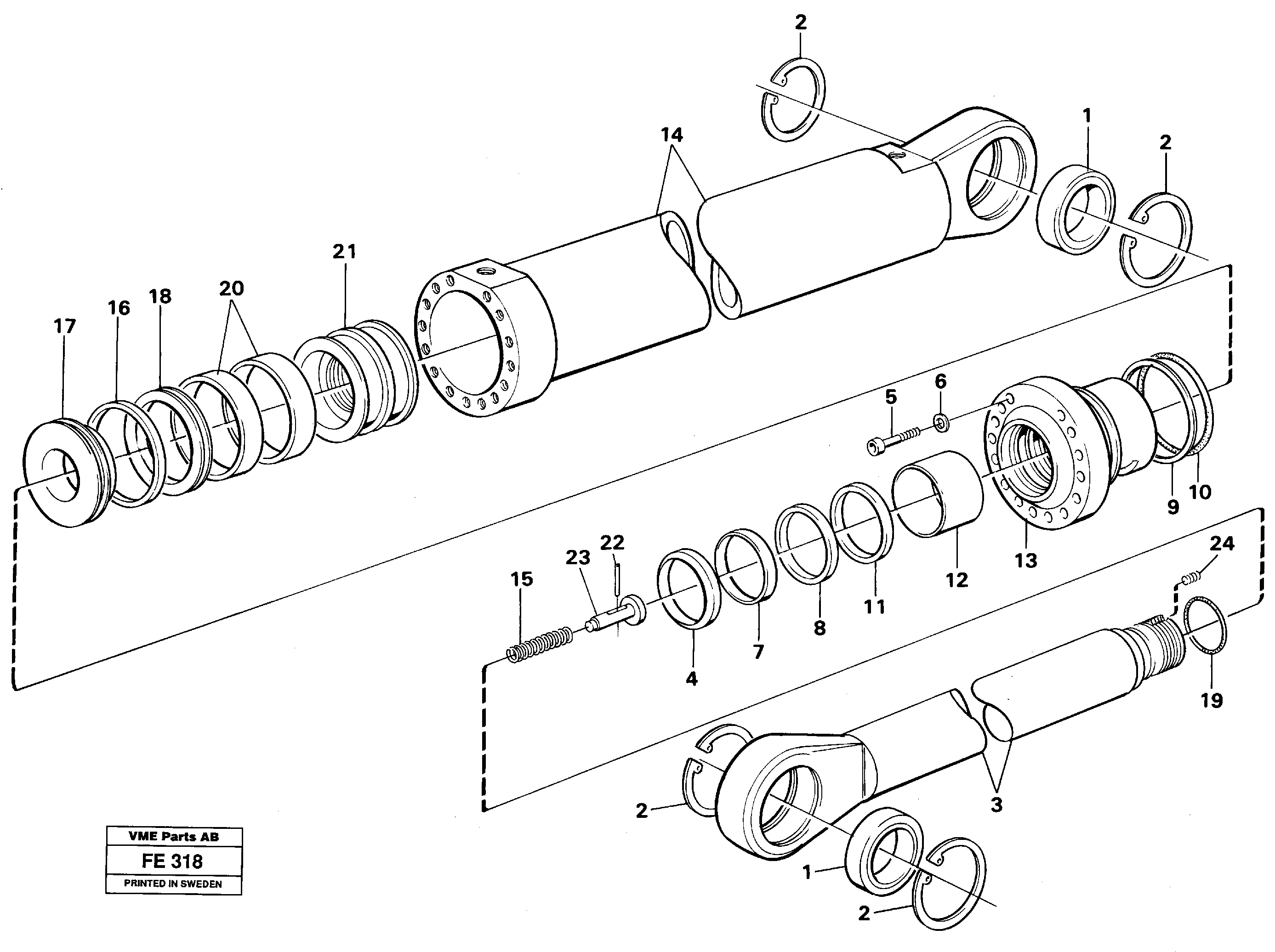 Boom and bucket cylinder, Mass Excavation  14252095 — volvo parts diagram