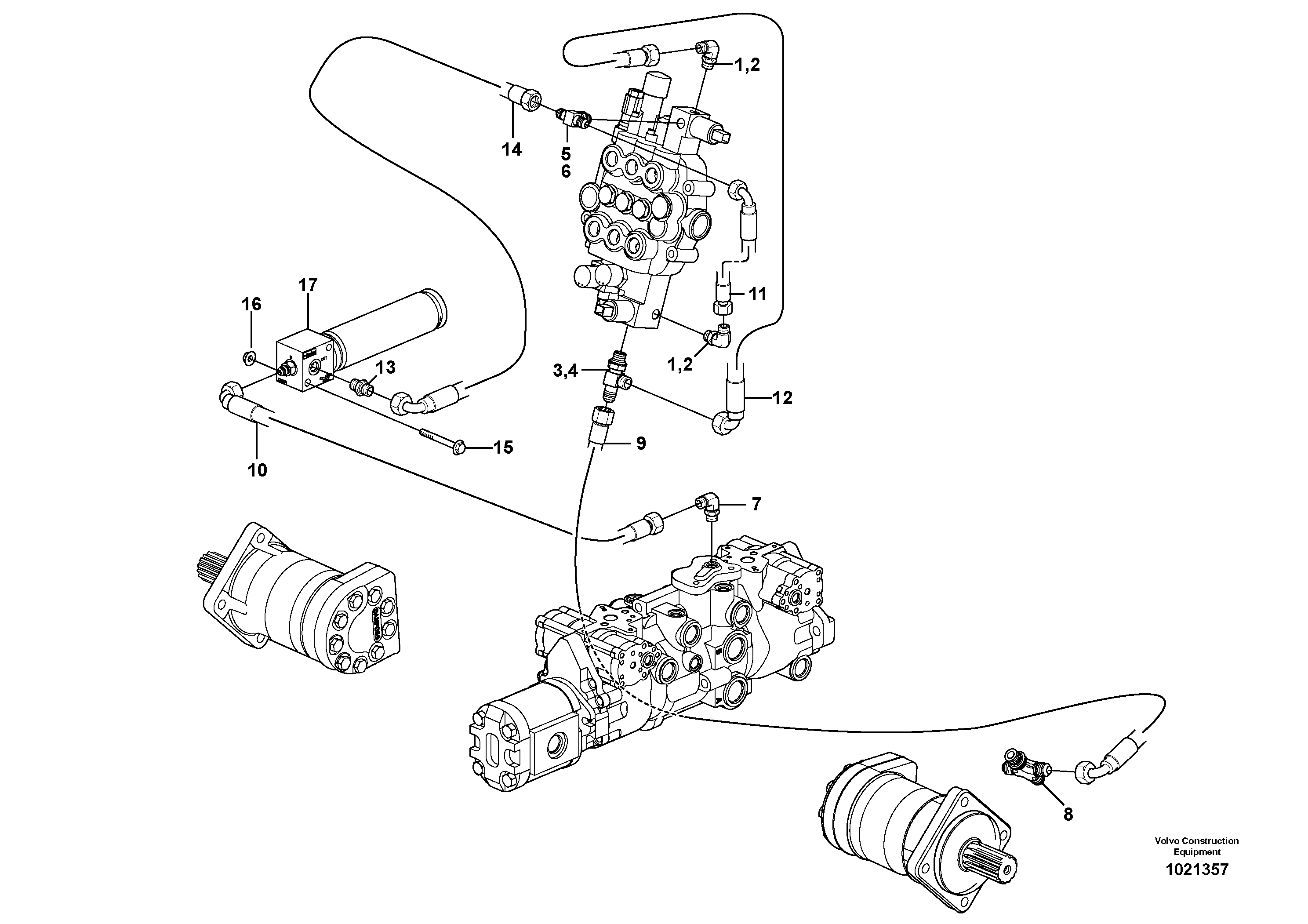 Pipes and hoses hydraulic system Std  11840231, 11840232, 11840233, 11840234 — volvo parts diagram