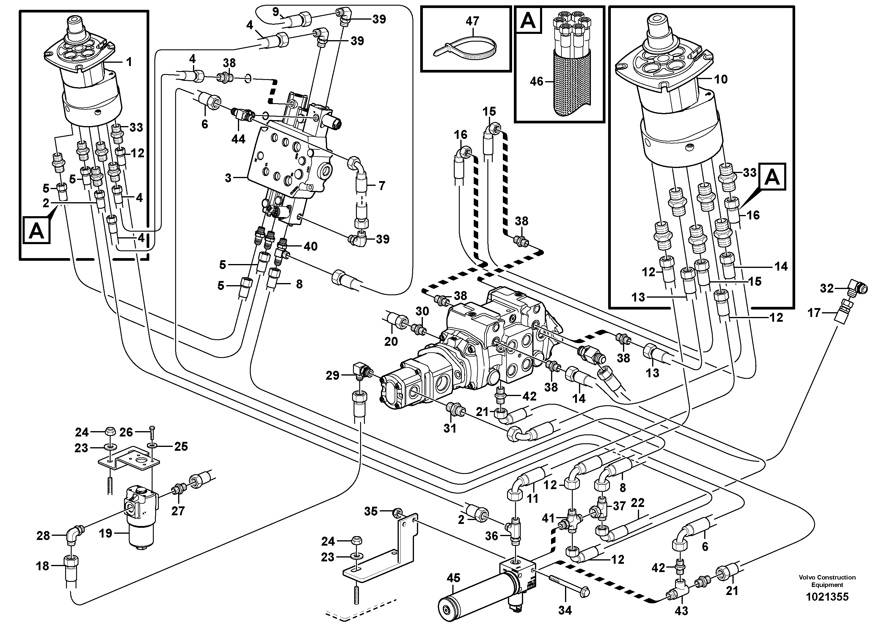 Hydraulic system, single lever control, std  11840311, 11840312, 11840313, 11840314 — volvo parts diagram