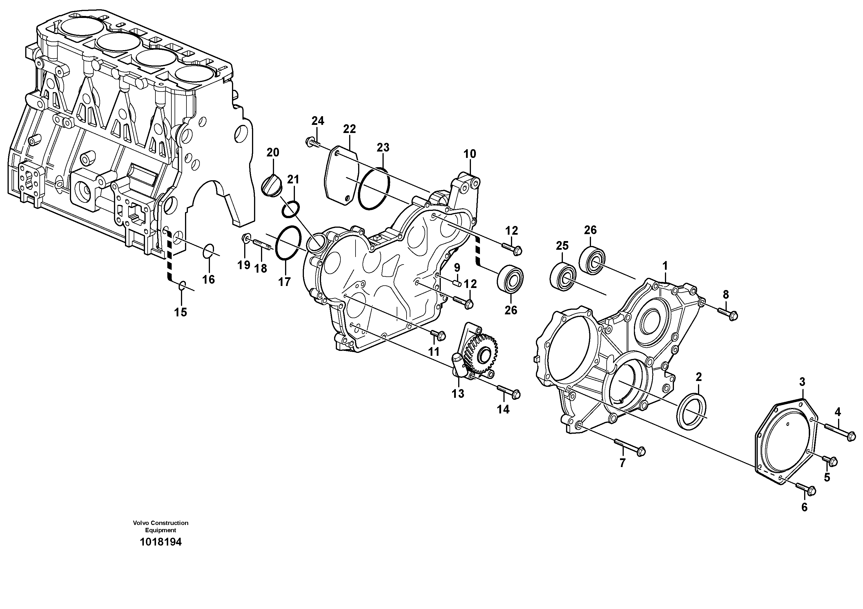 Timing gear casing and gears — volvo parts diagram