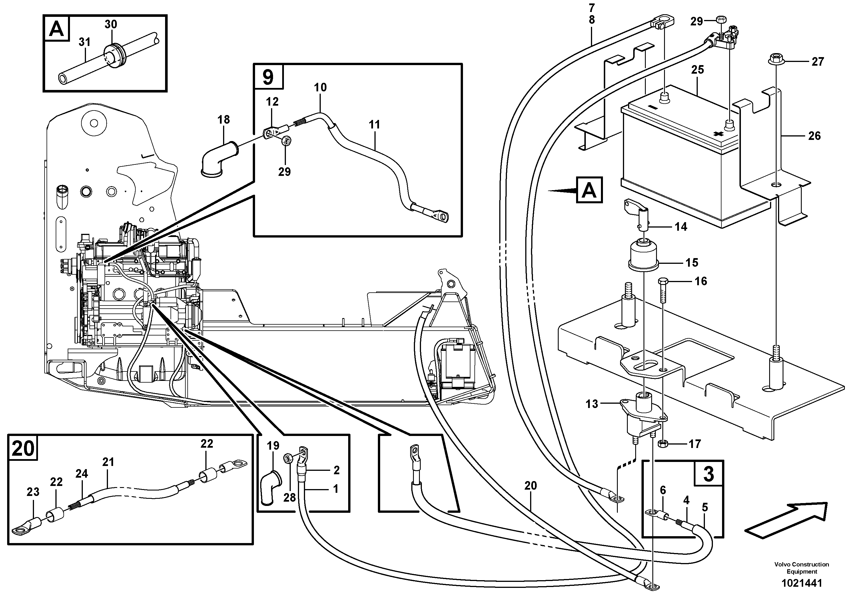 Battery cable and main switch — volvo parts diagram