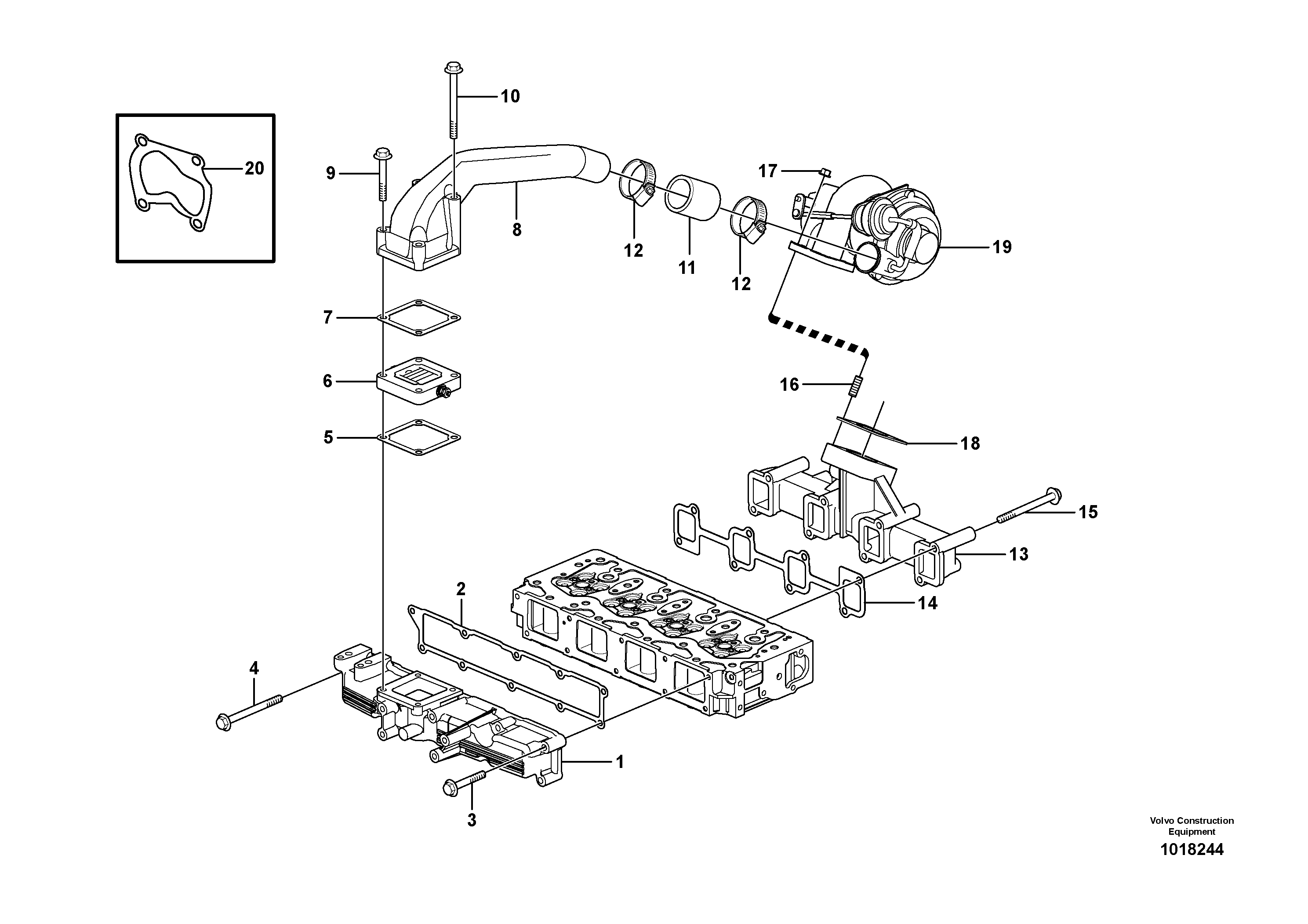 Inlet manifold and exhaust manifold 11850033, 11850709 — volvo parts diagram
