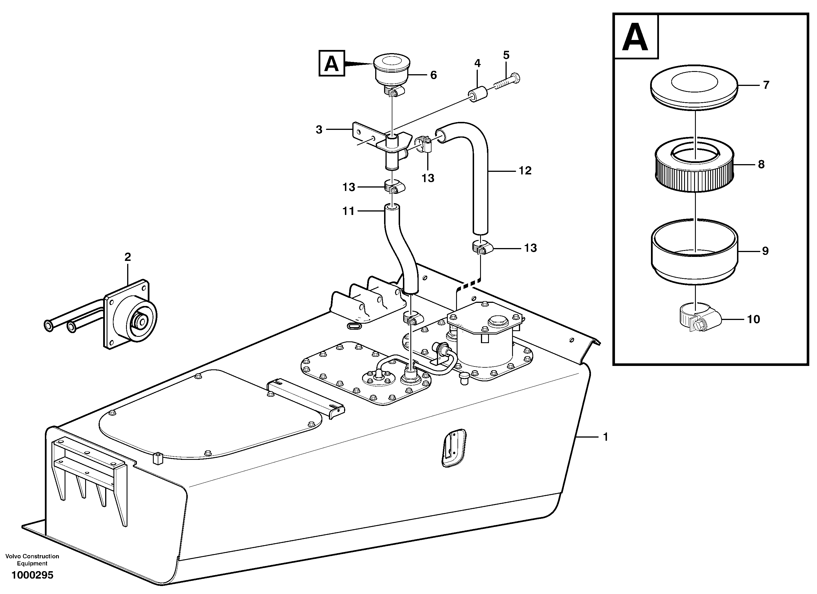 Hydraulic oil tank, with fitting parts — volvo parts diagram
