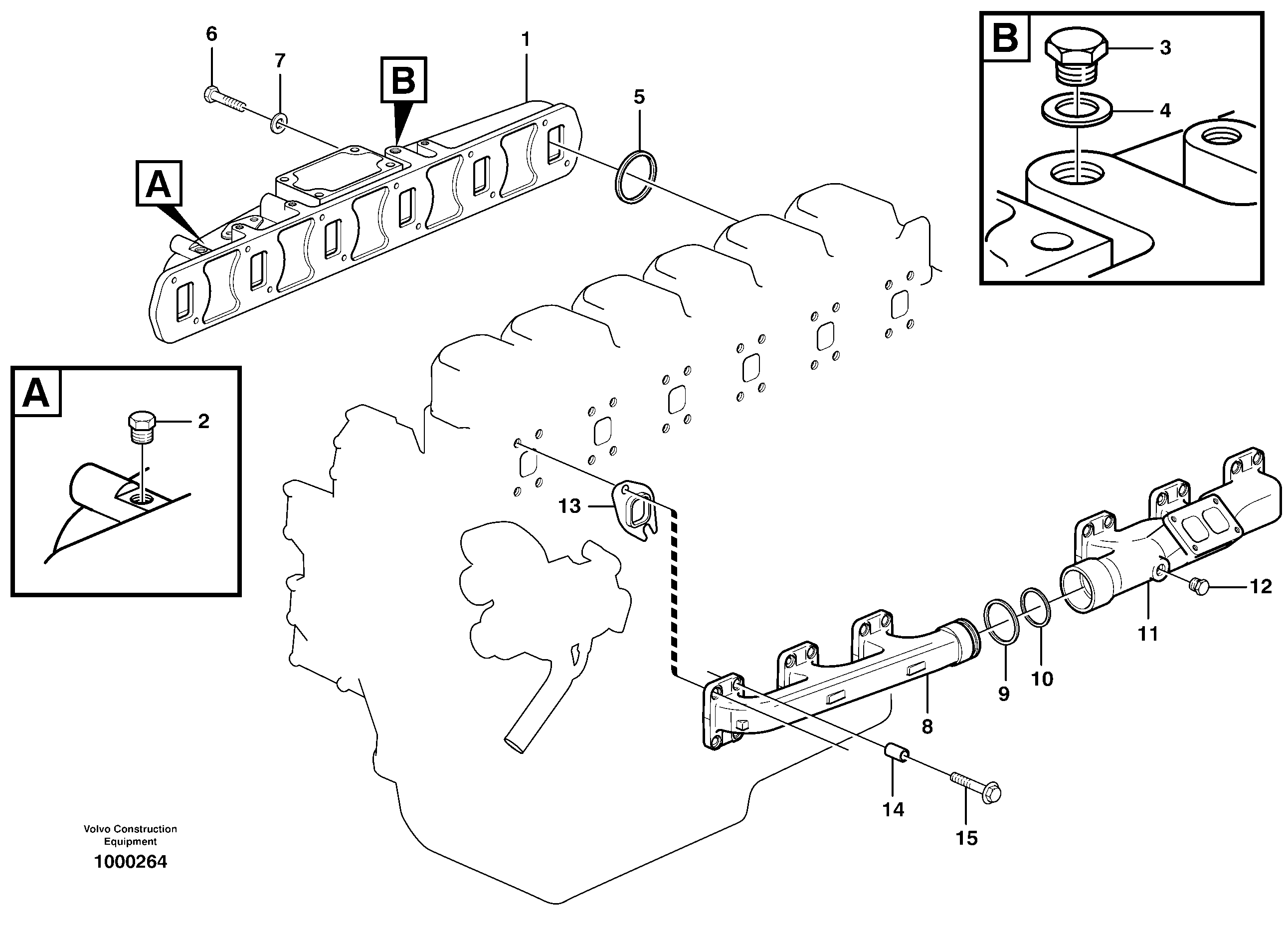 Inlet manifold and exhaust manifold — volvo parts diagram