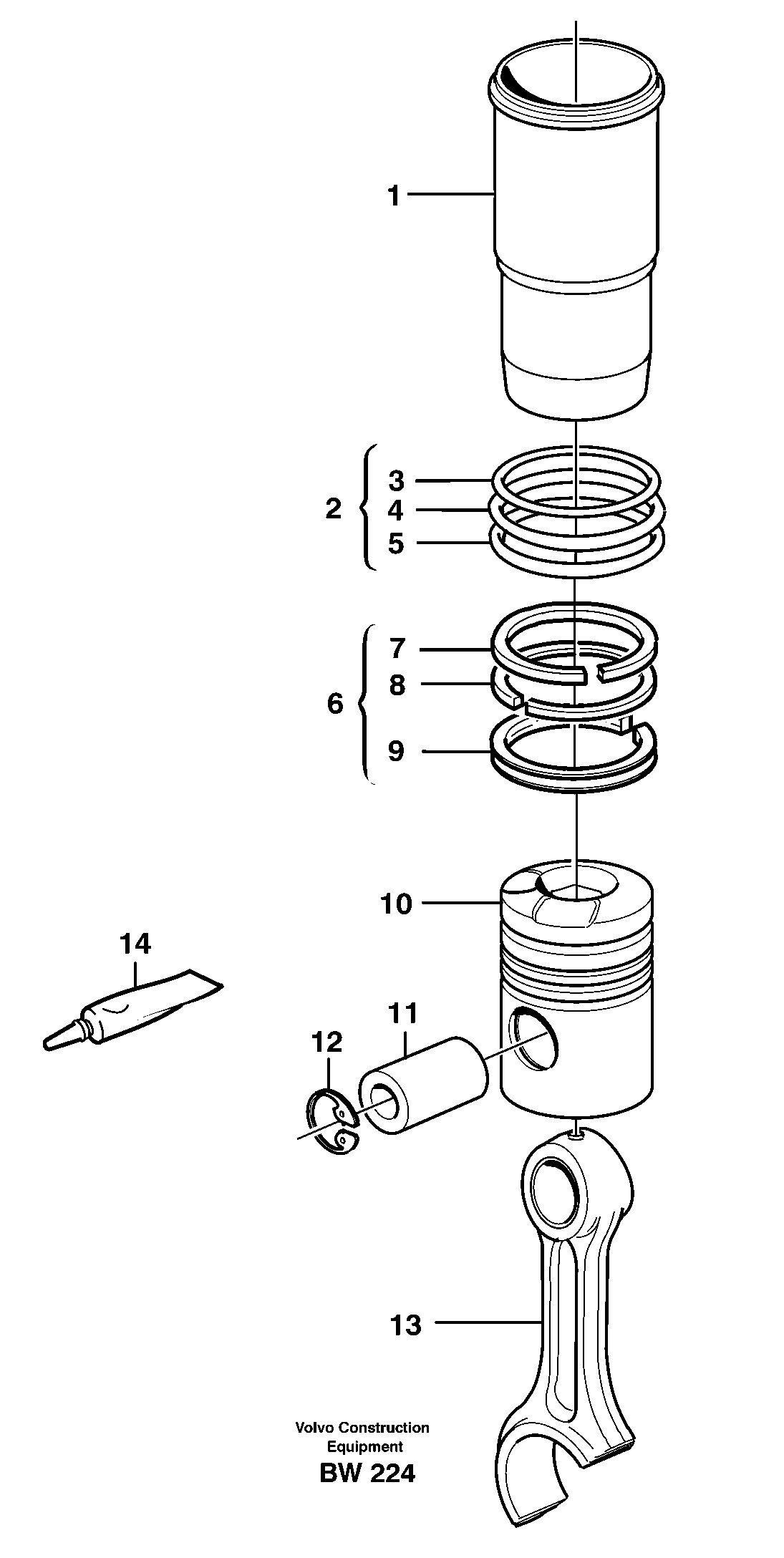 Cylinder liner and piston — volvo parts diagram