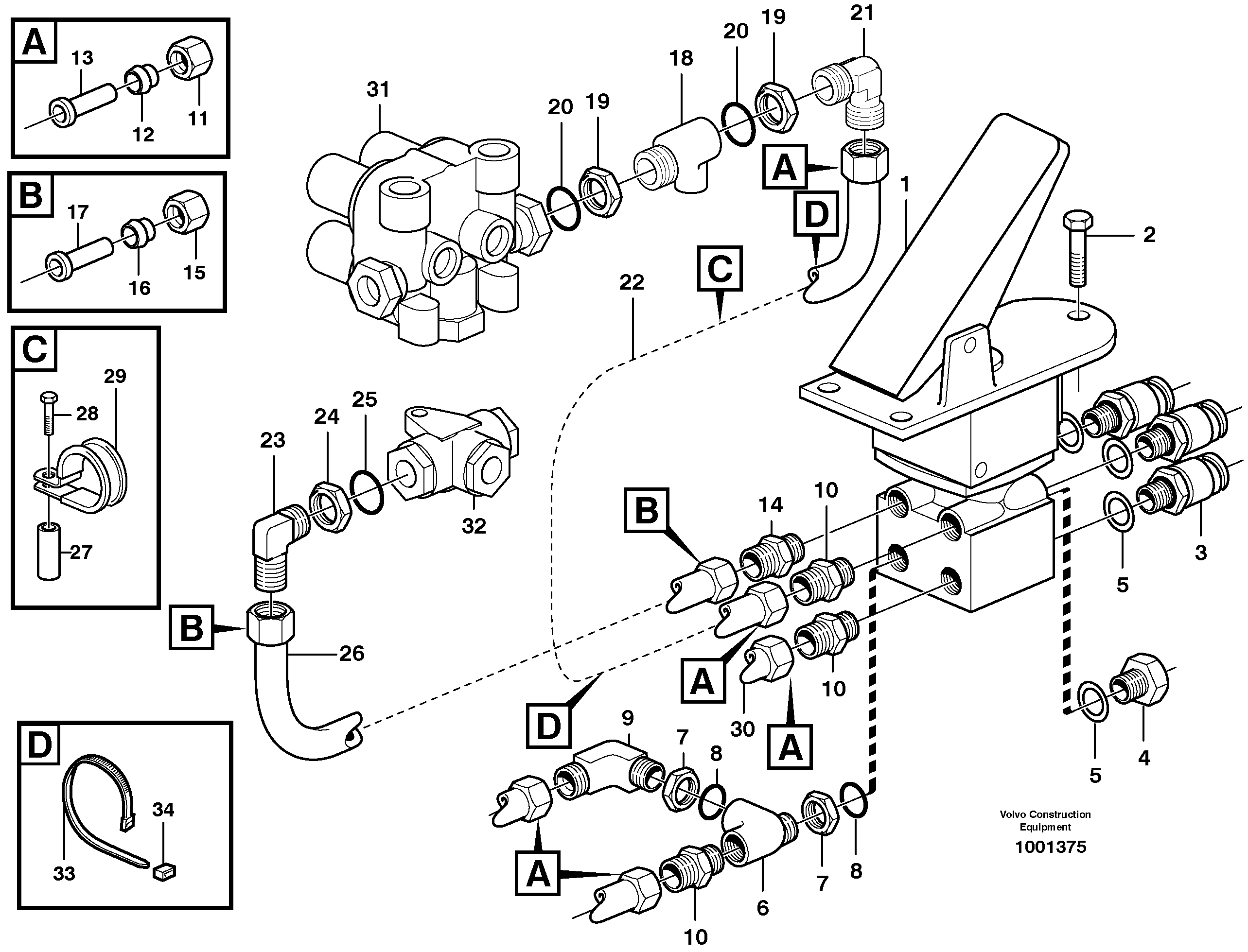 Footbrake valve with mountings — volvo parts diagram