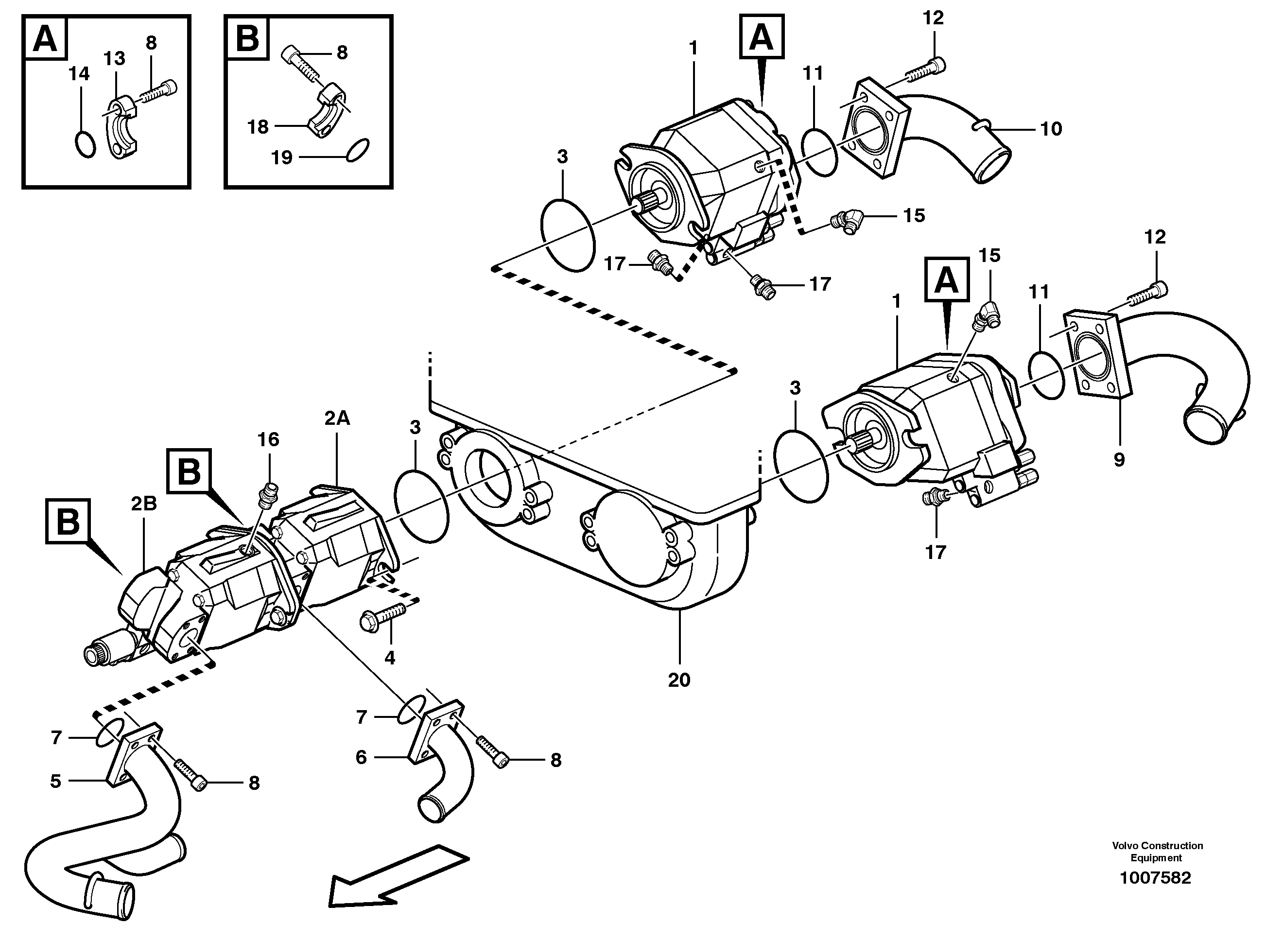 Hydraulic pump with fitting parts  SER NO 10369 -, SER NO 60091 - USA — volvo parts diagram